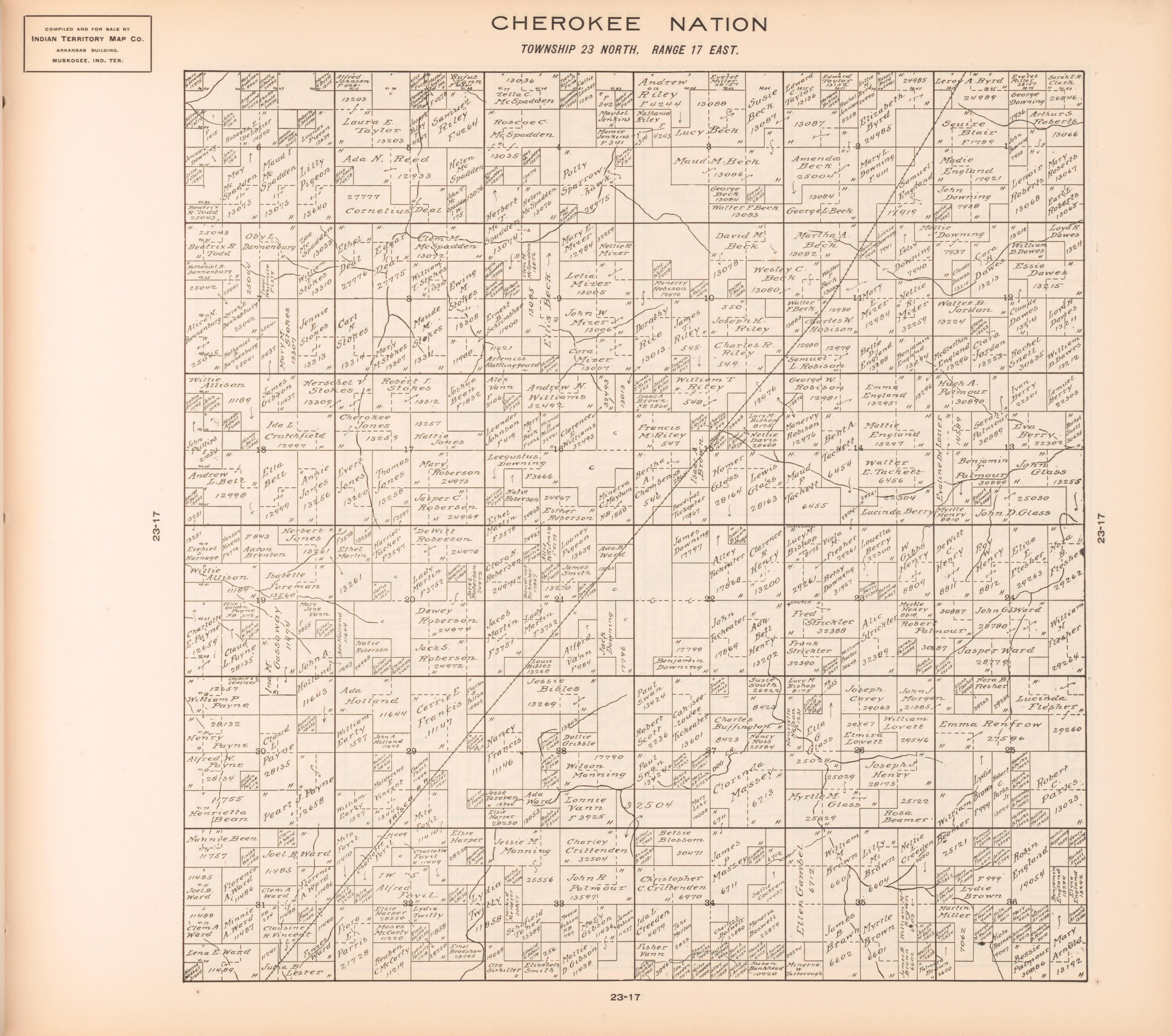 Township 23 North, Range 17 East from Cherokee Nation 1909 by Relic Map Company