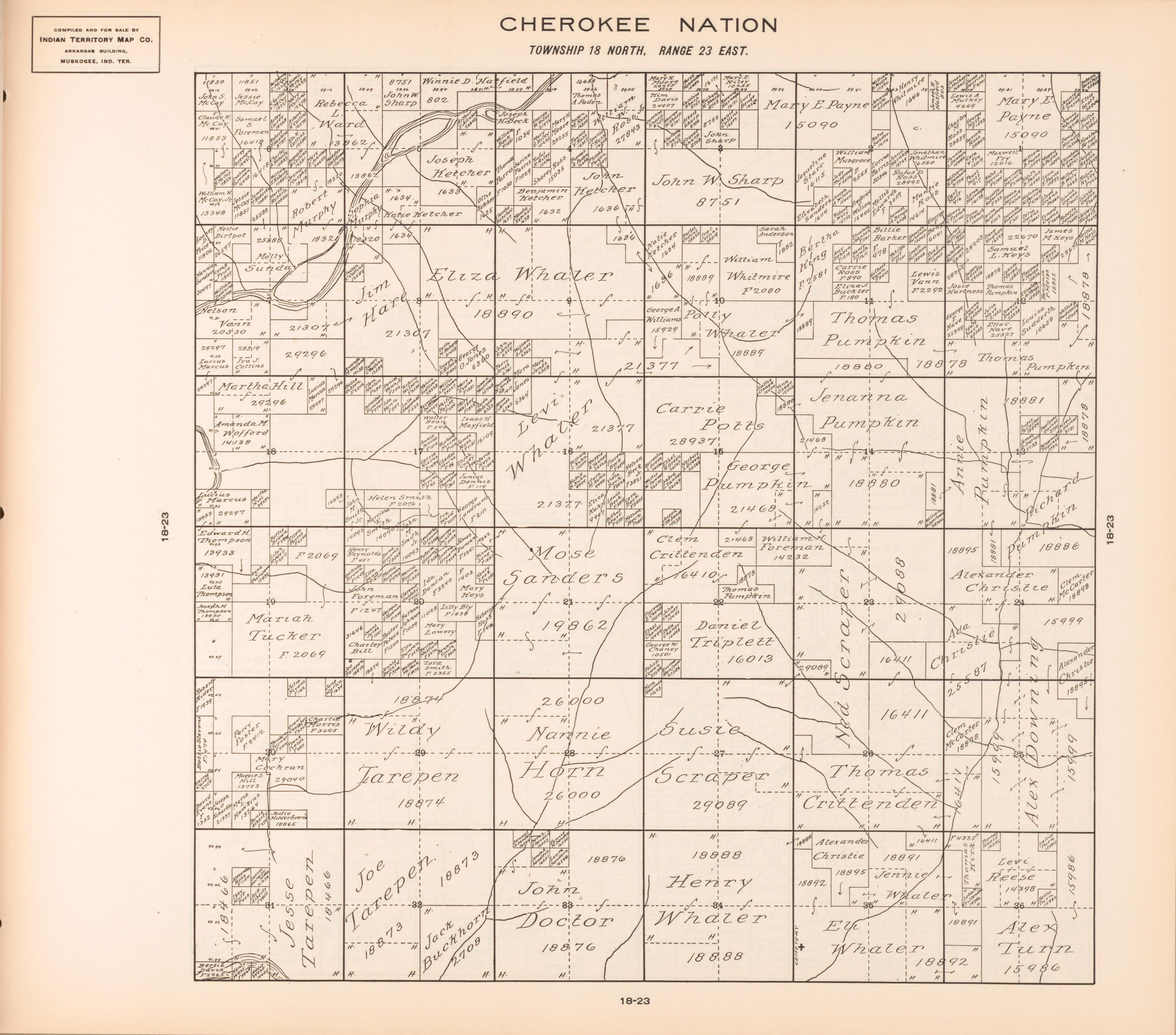 Township 18 North, Range 23 East from Cherokee Nation 1909 by Relic Map Company