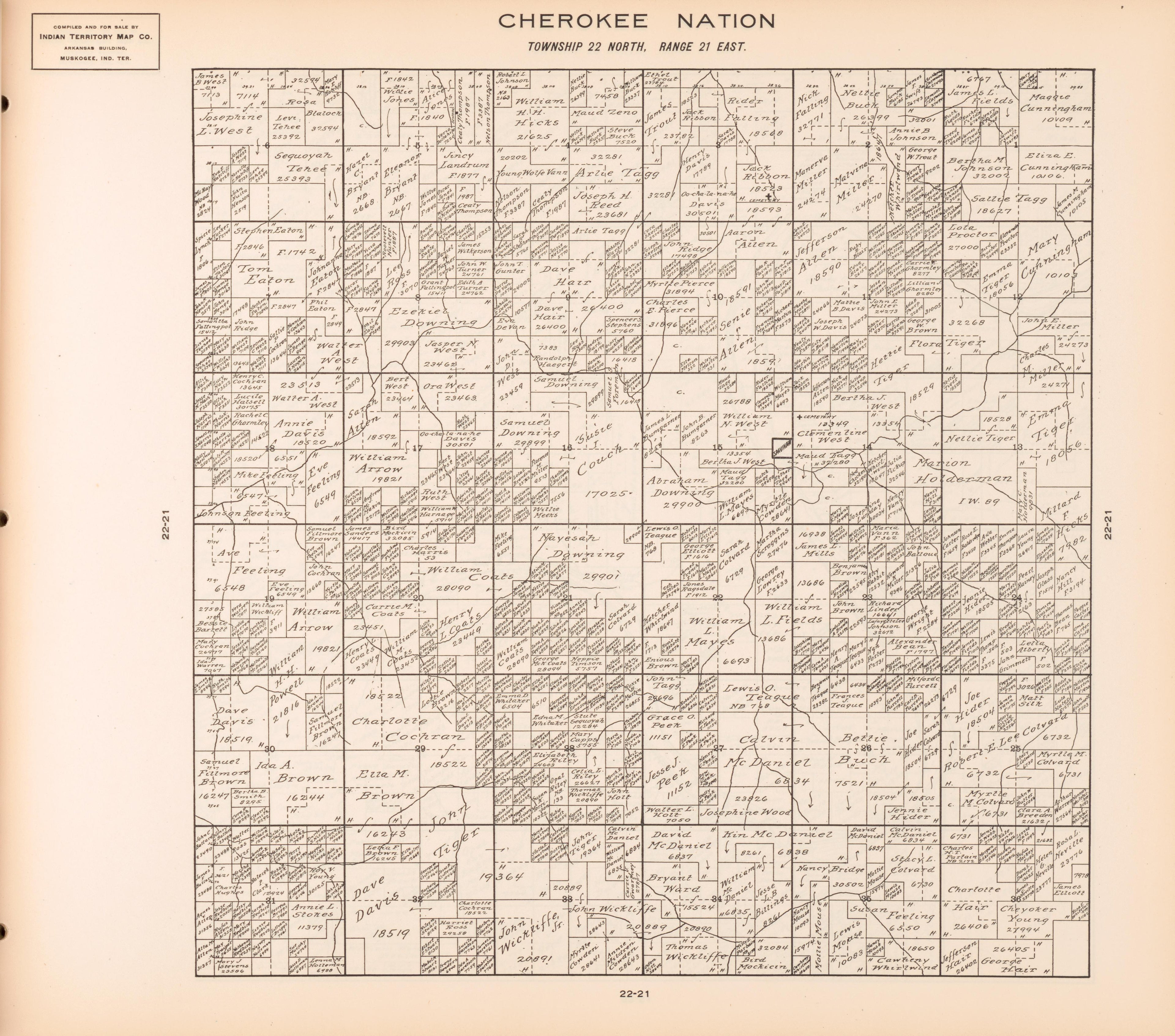 Township 22 North, Range 21 East from Cherokee Nation 1909 by Relic Map Company