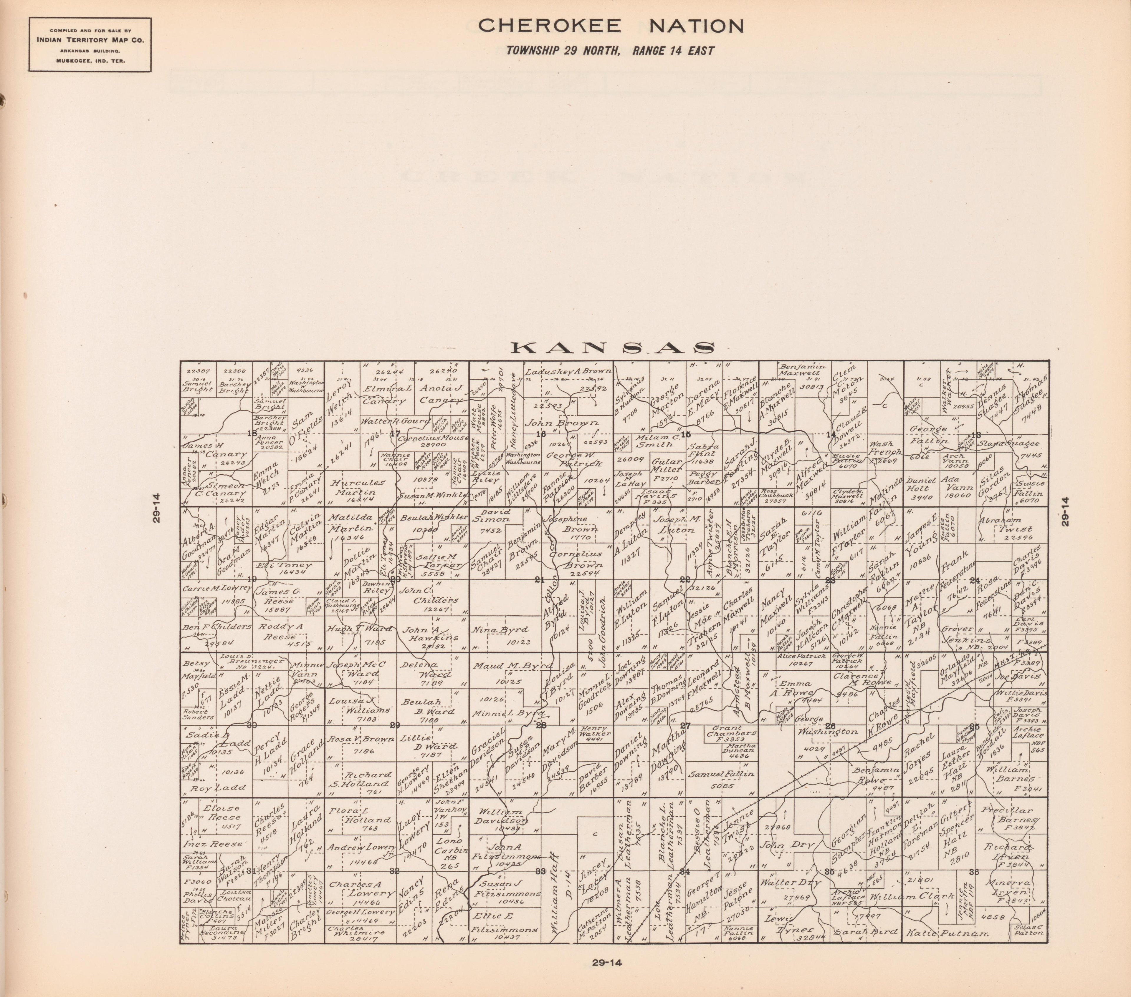 Township 29 North, Range 14 East from Cherokee Nation 1909 by Relic Map Company