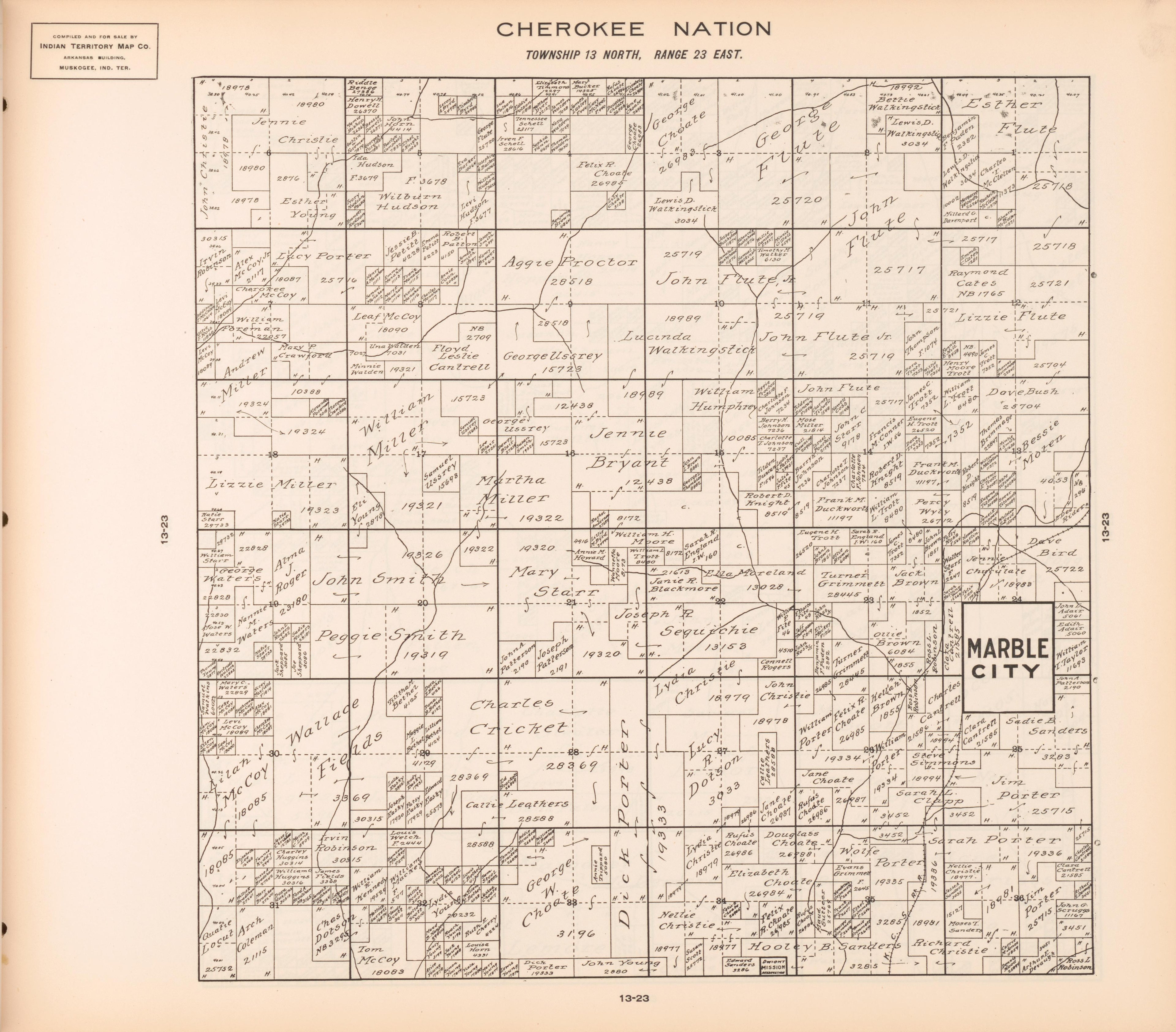 Township 13 North, Range 23 East from Cherokee Nation 1909 by Relic Map Company