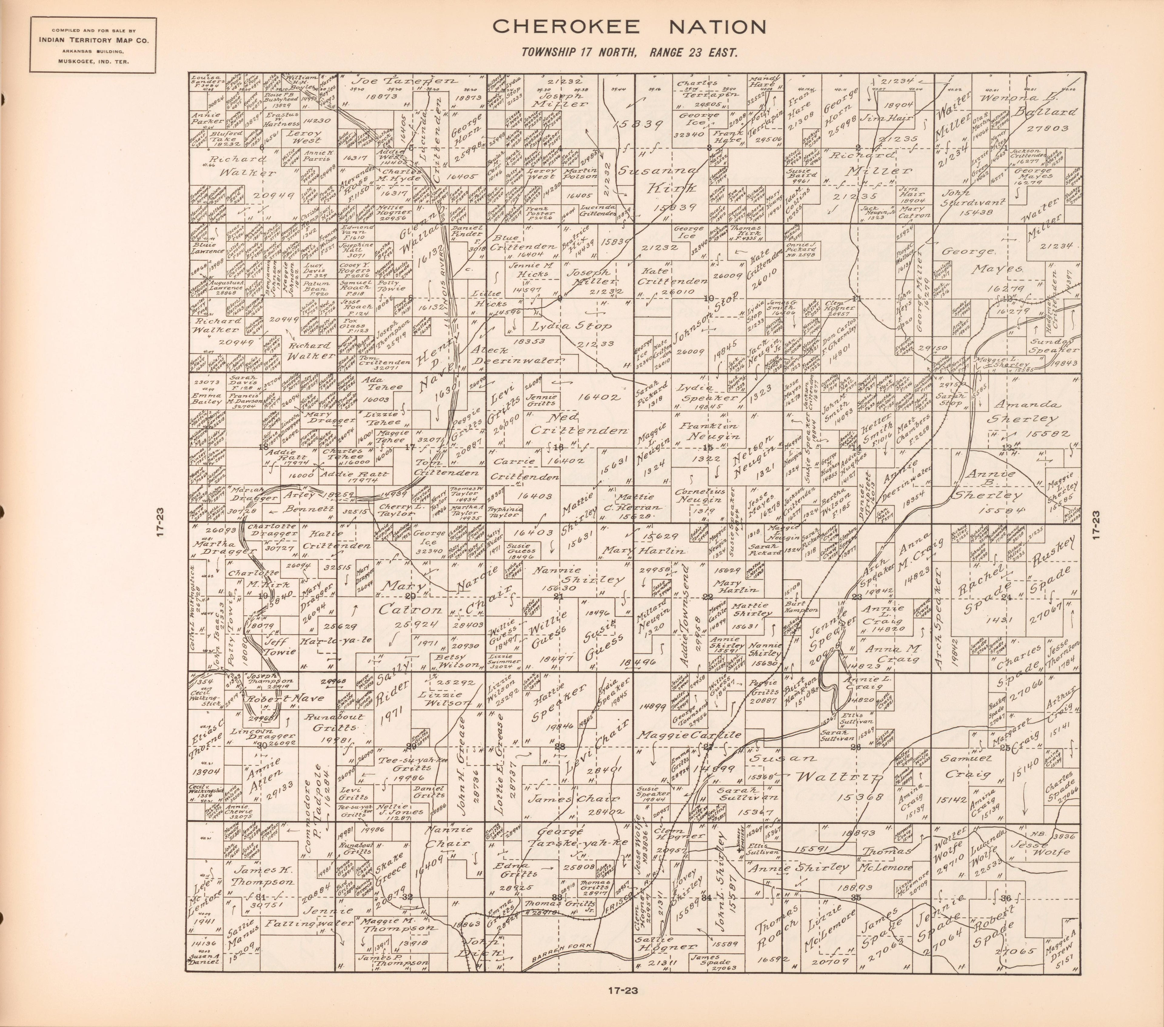 Township 17 North, Range 23 East from Cherokee Nation 1909 by Relic Map Company