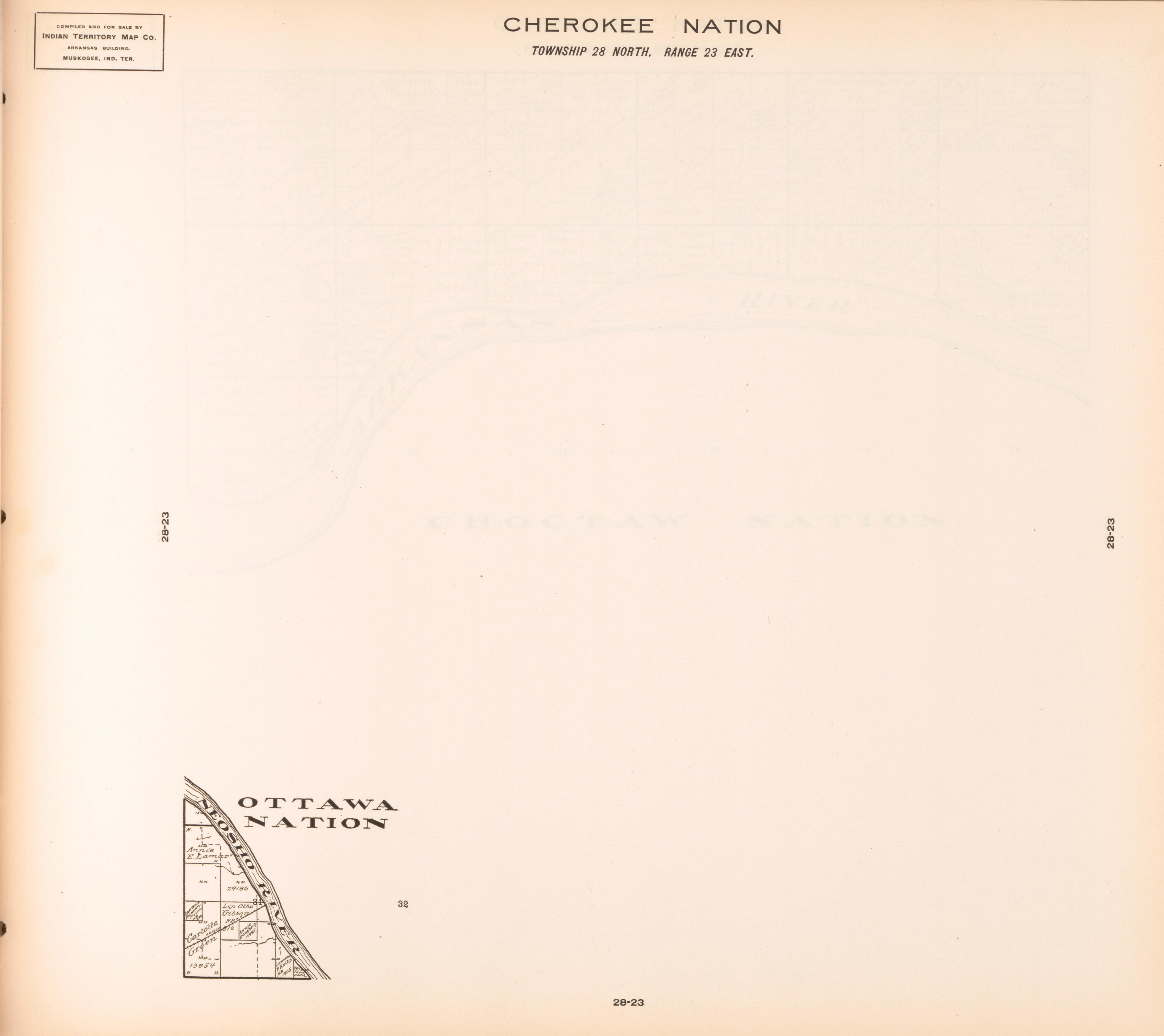 Township 28 North, Range 23 East from Cherokee Nation 1909 by Relic Map Company