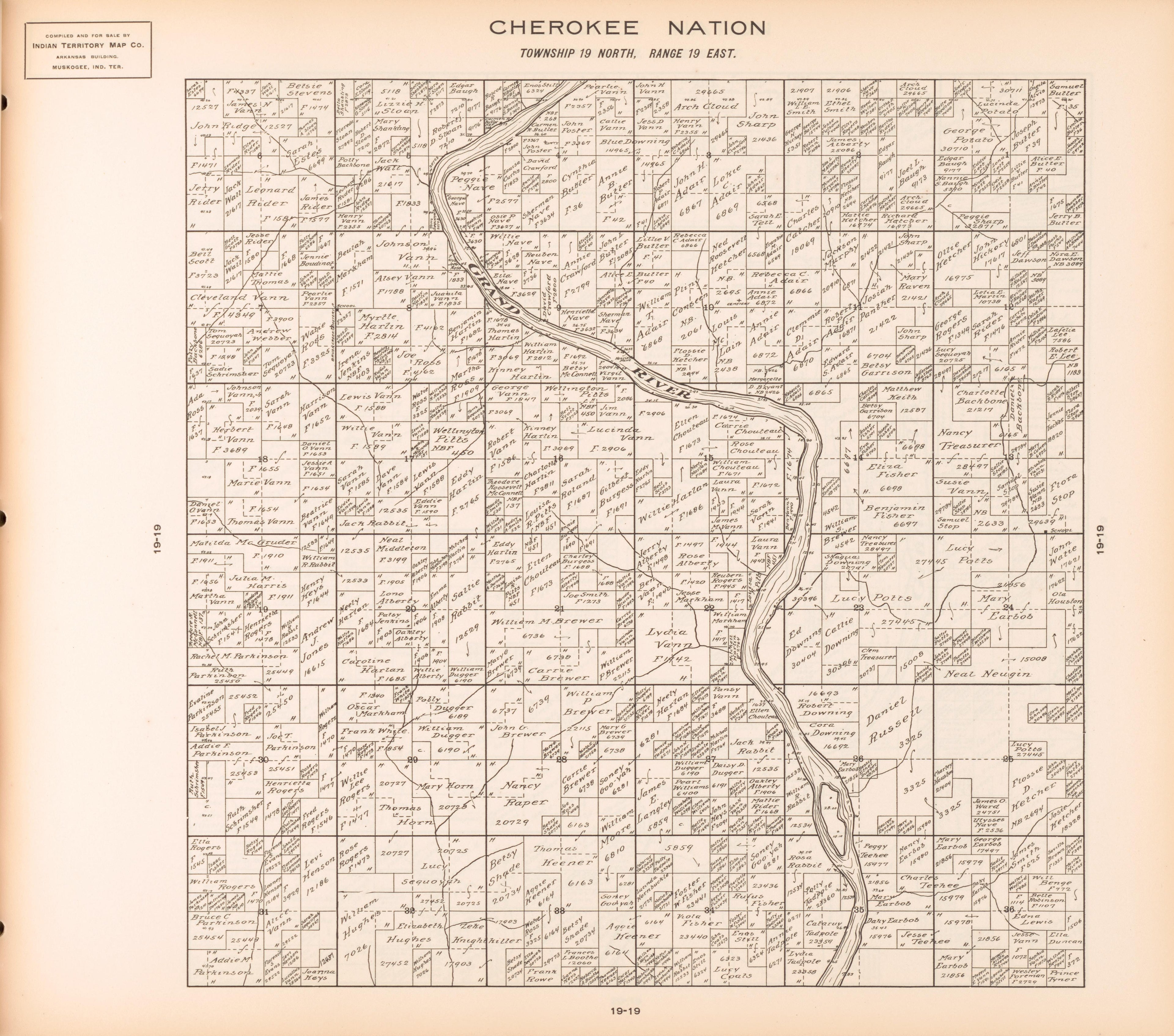Township 19 North, Range 19 East from Cherokee Nation 1909 by Relic Map Company