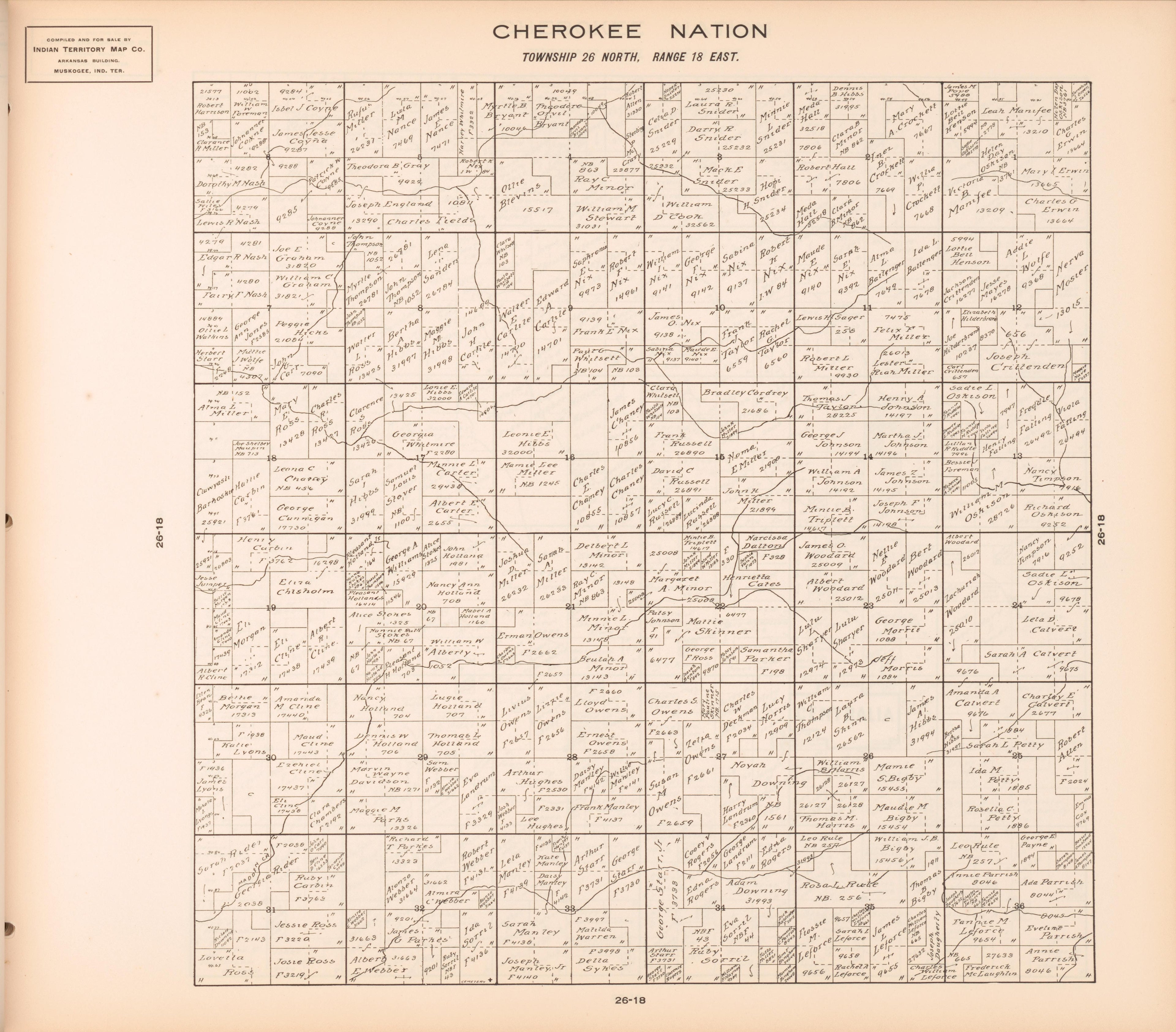Township 26 North, Range 18 East from Cherokee Nation 1909 by Relic Map Company