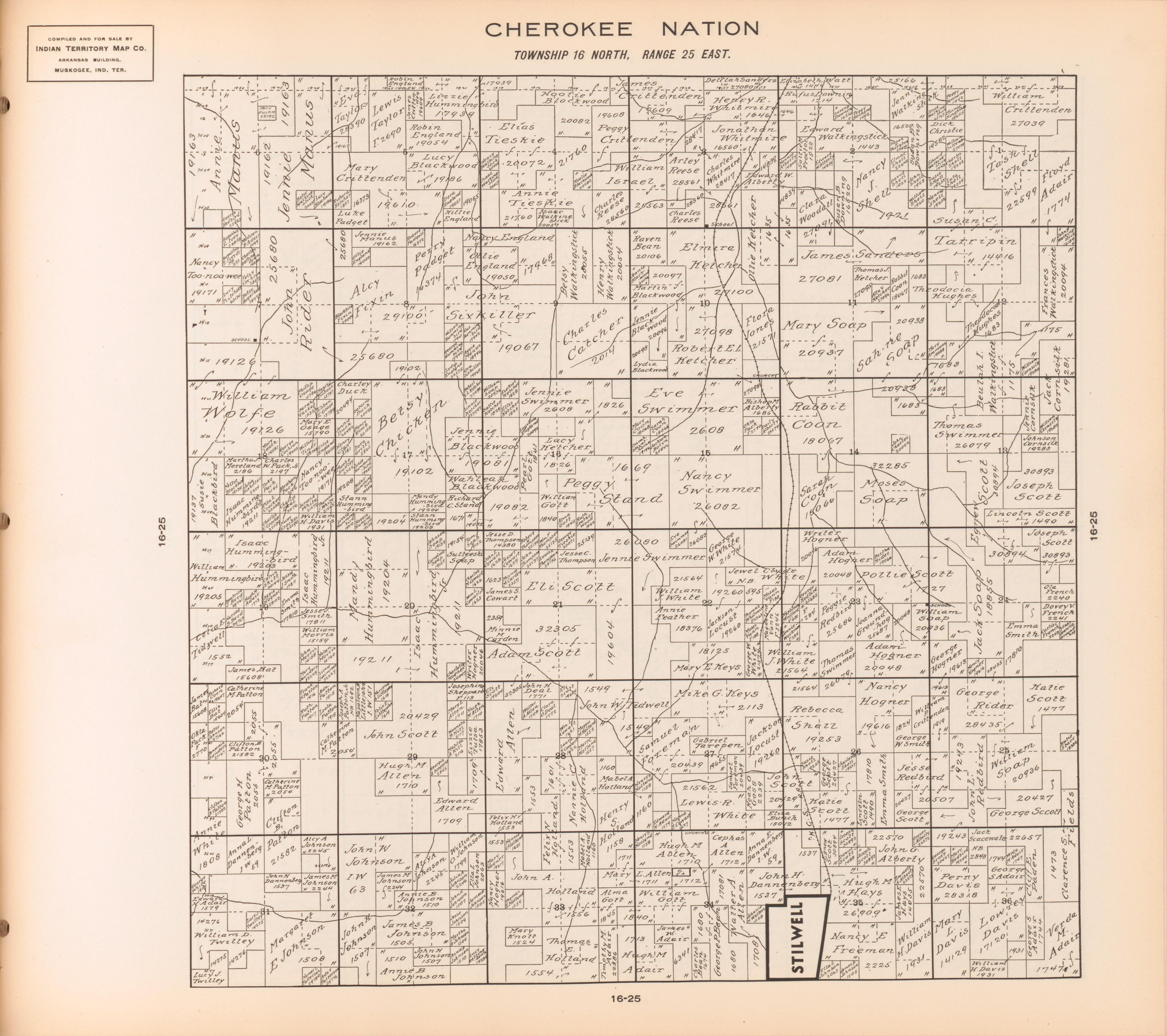 Township 16 North, Range 25 East from Cherokee Nation 1909 by Relic Map Company