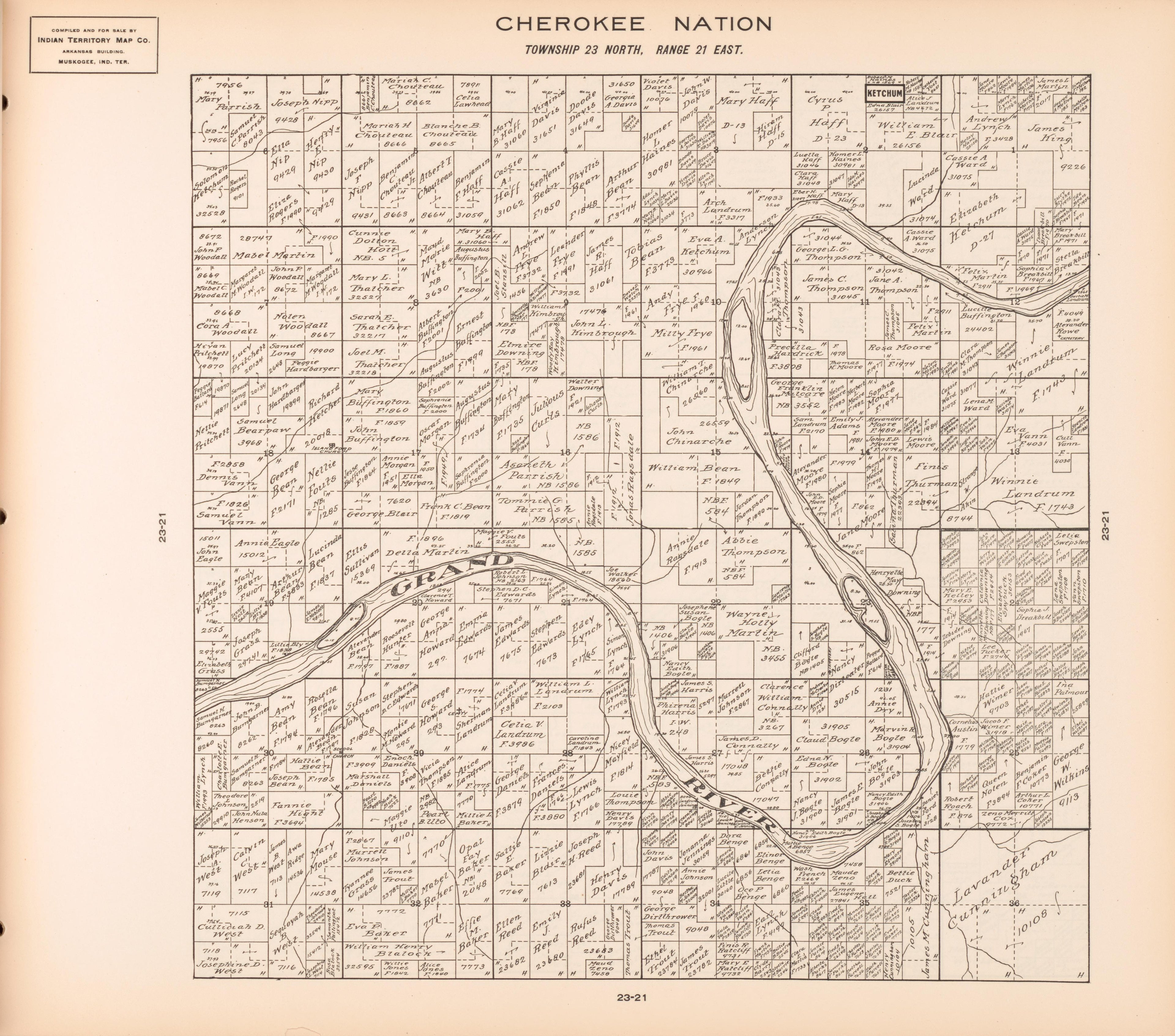 Township 23 North, Range 21 East from Cherokee Nation 1909 by Relic Map Company