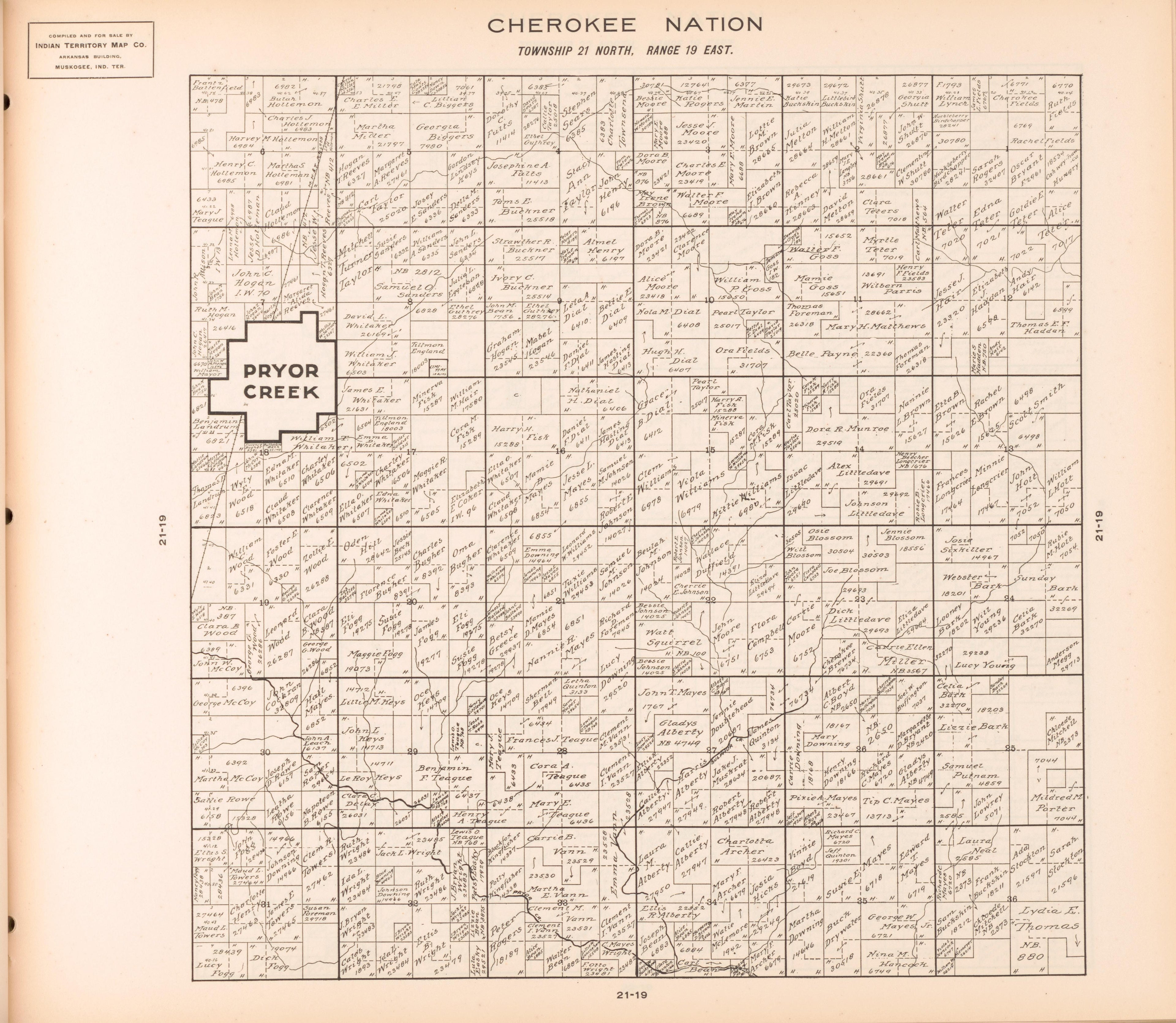 Township 21 North, Range 19 East from Cherokee Nation 1909 by Relic Map Company