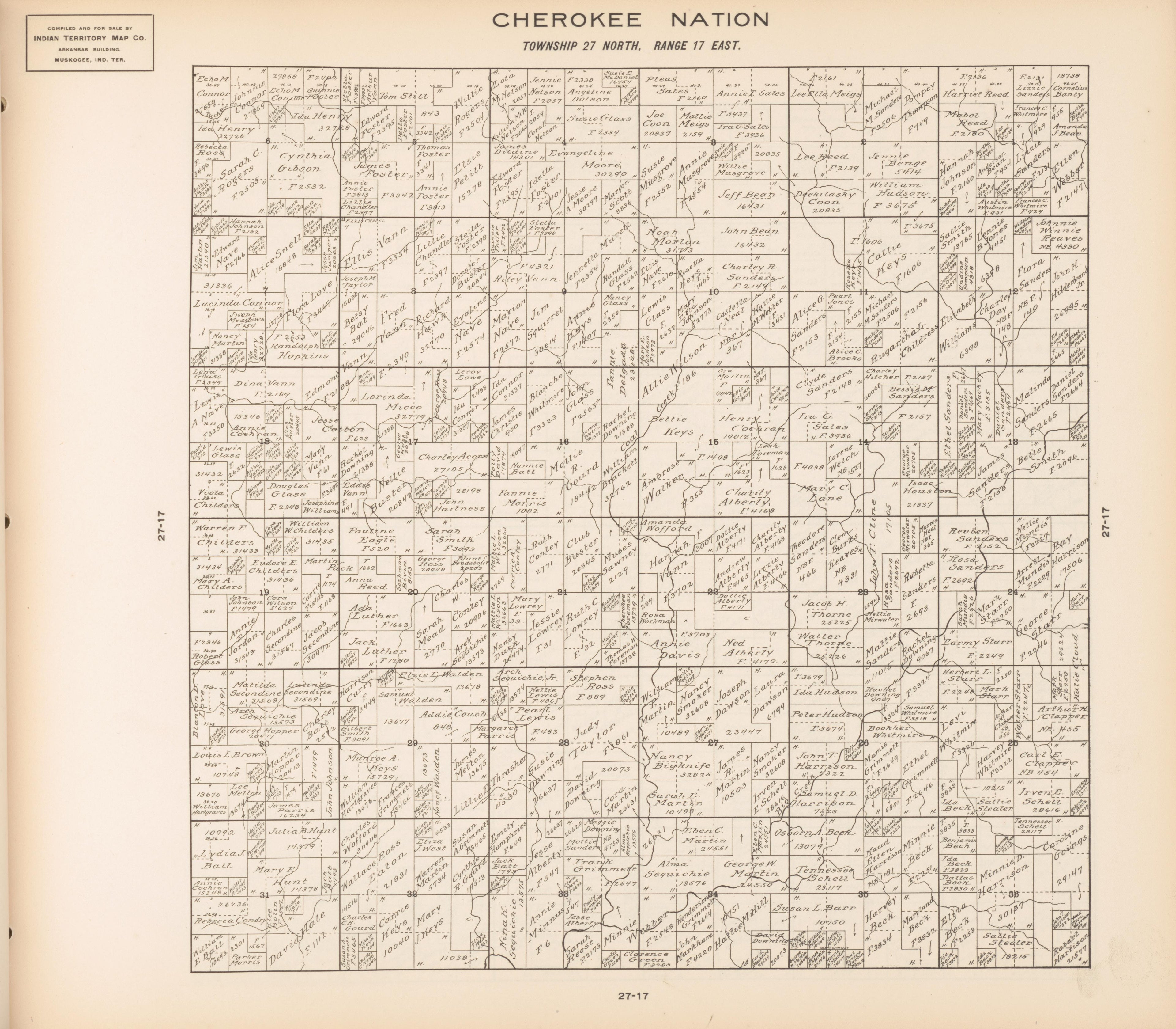 Township 27 North, Range 17 East from Cherokee Nation 1909 by Relic Map Company