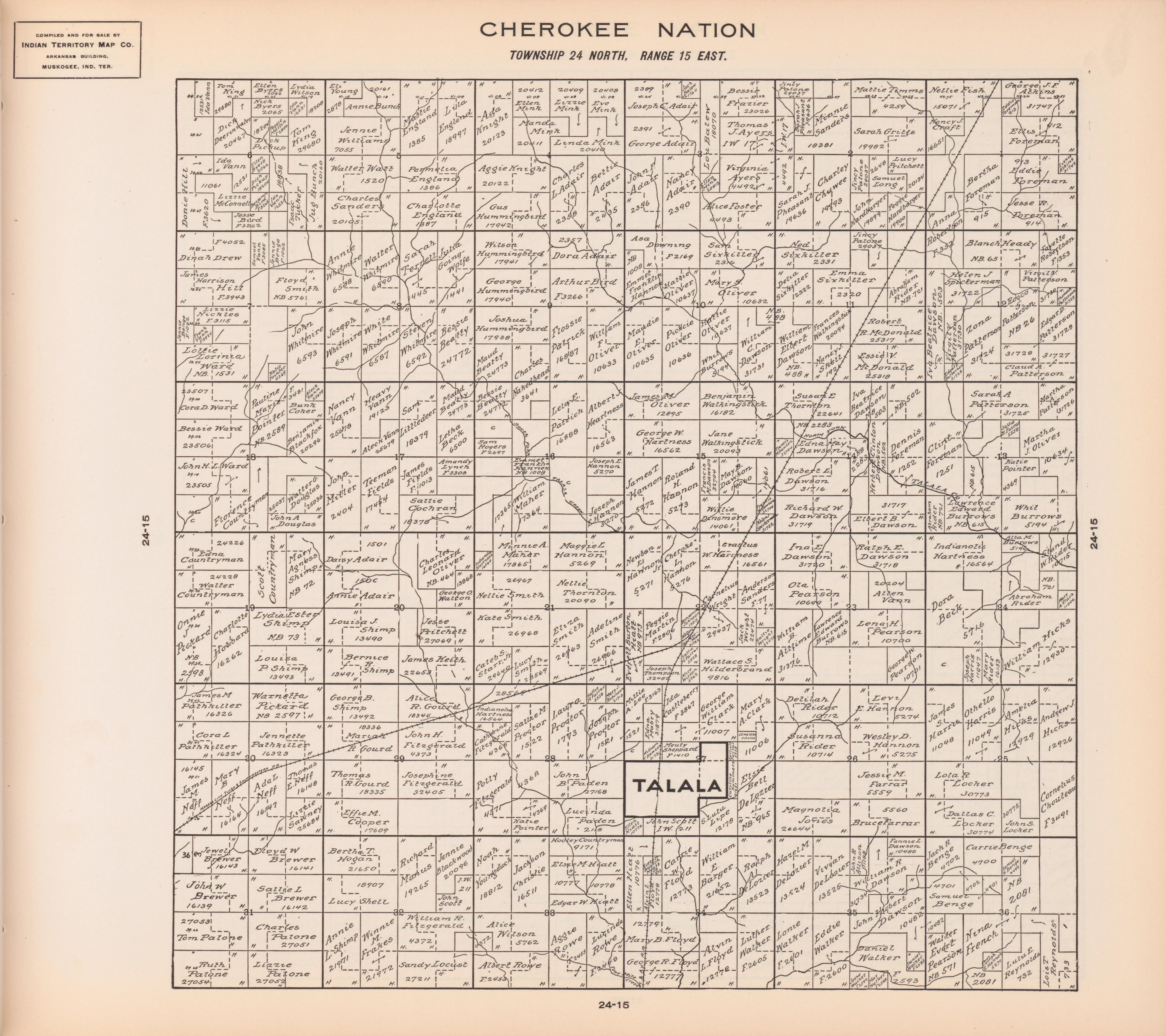 Township 24 North, Range 15 East from Cherokee Nation 1909 by Relic Map Company