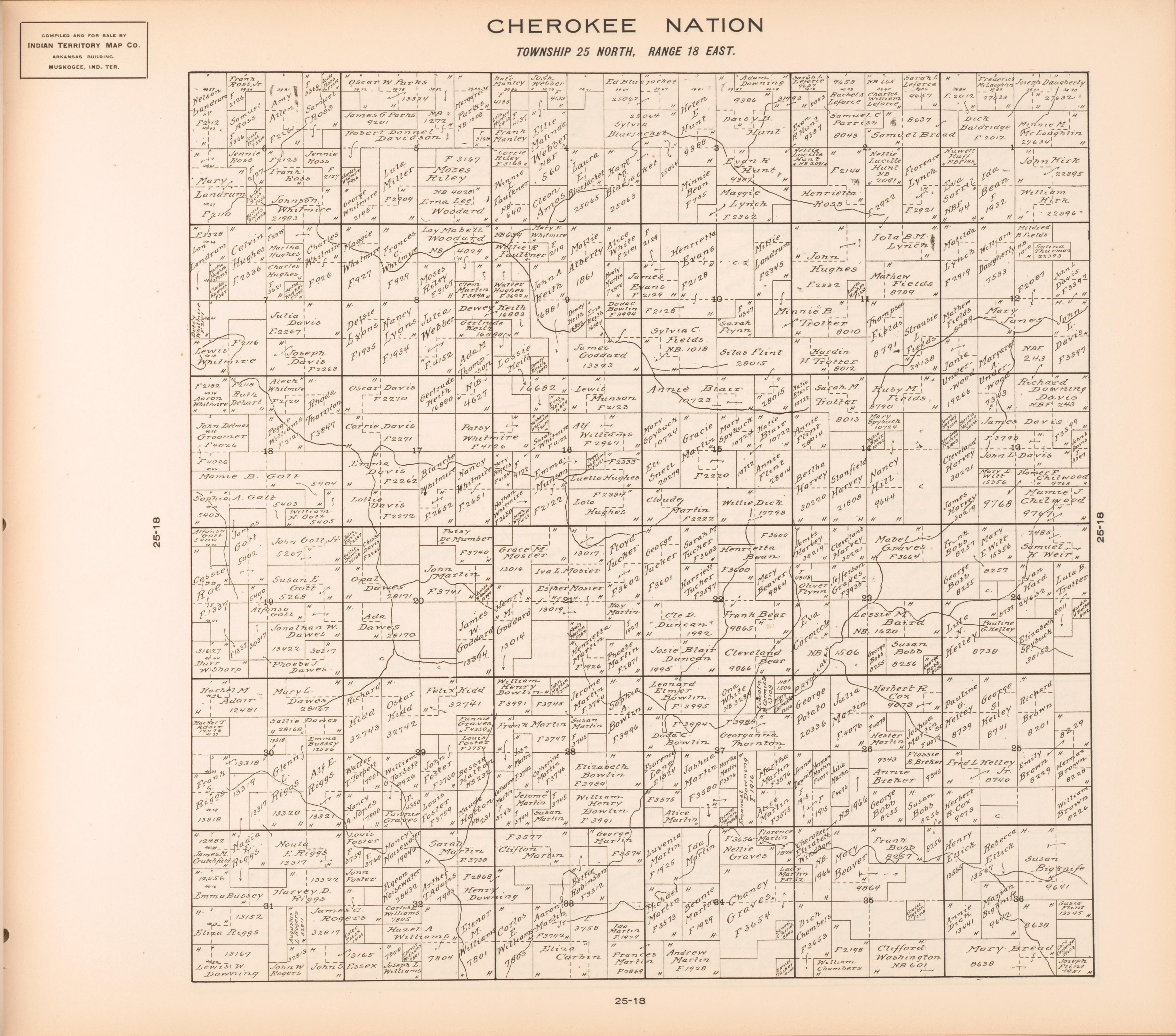 Township 25 North, Range 18 East from Cherokee Nation 1909 by Relic Map Company