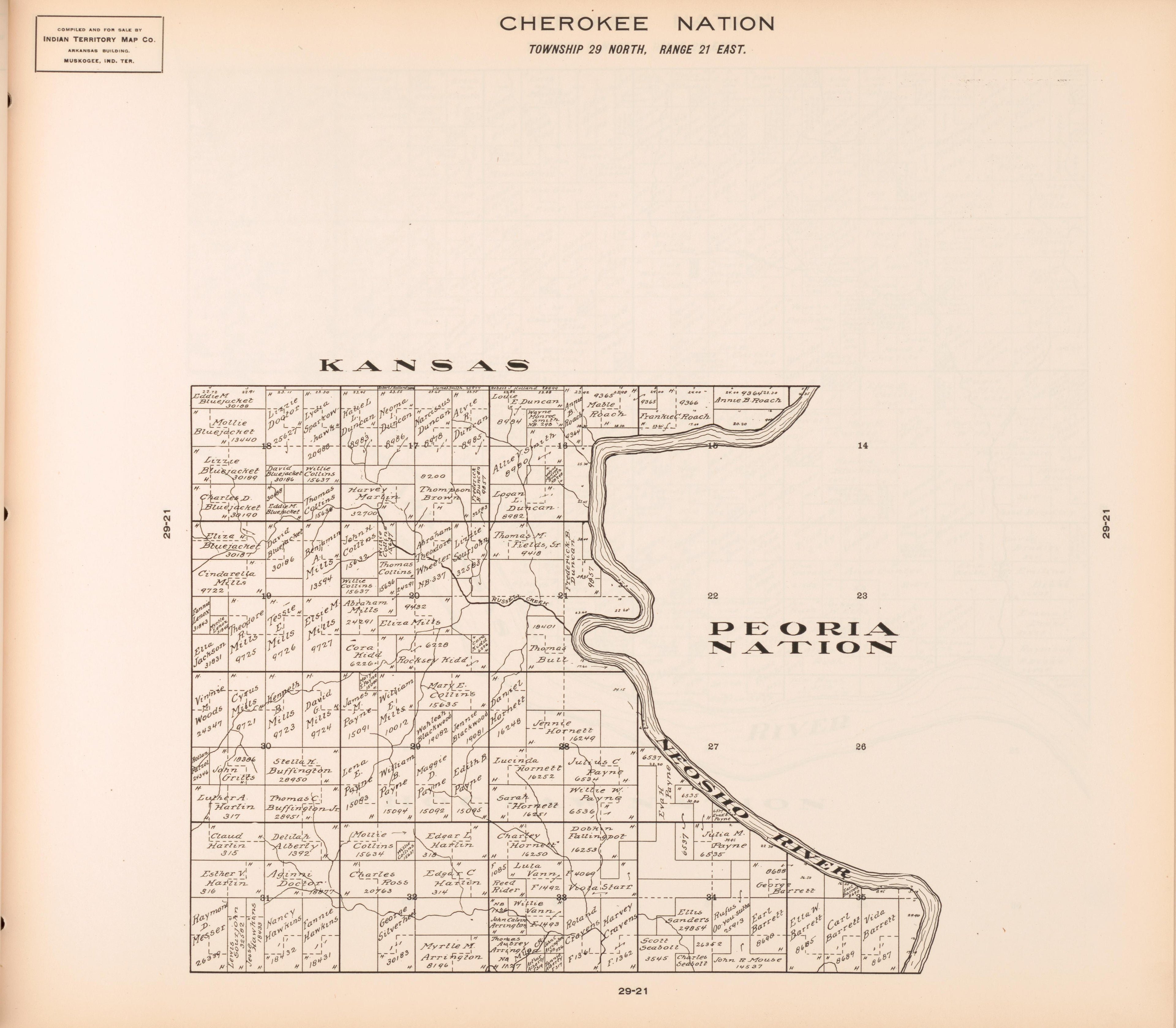 Township 29 North, Range 21 East from Cherokee Nation 1909 by Relic Map Company