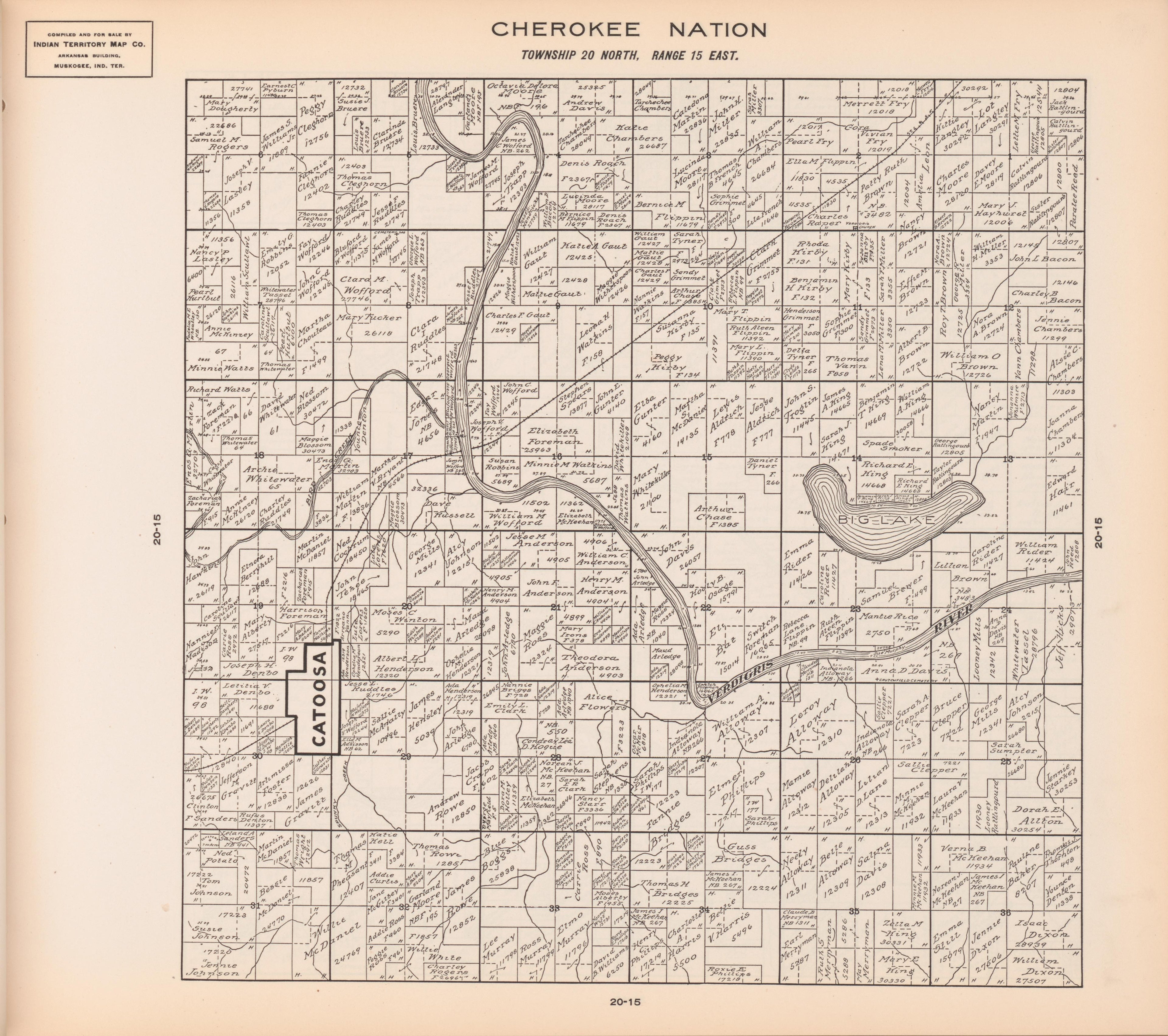 Township 20 North, Range 15 East from Cherokee Nation 1909 by Relic Map Company
