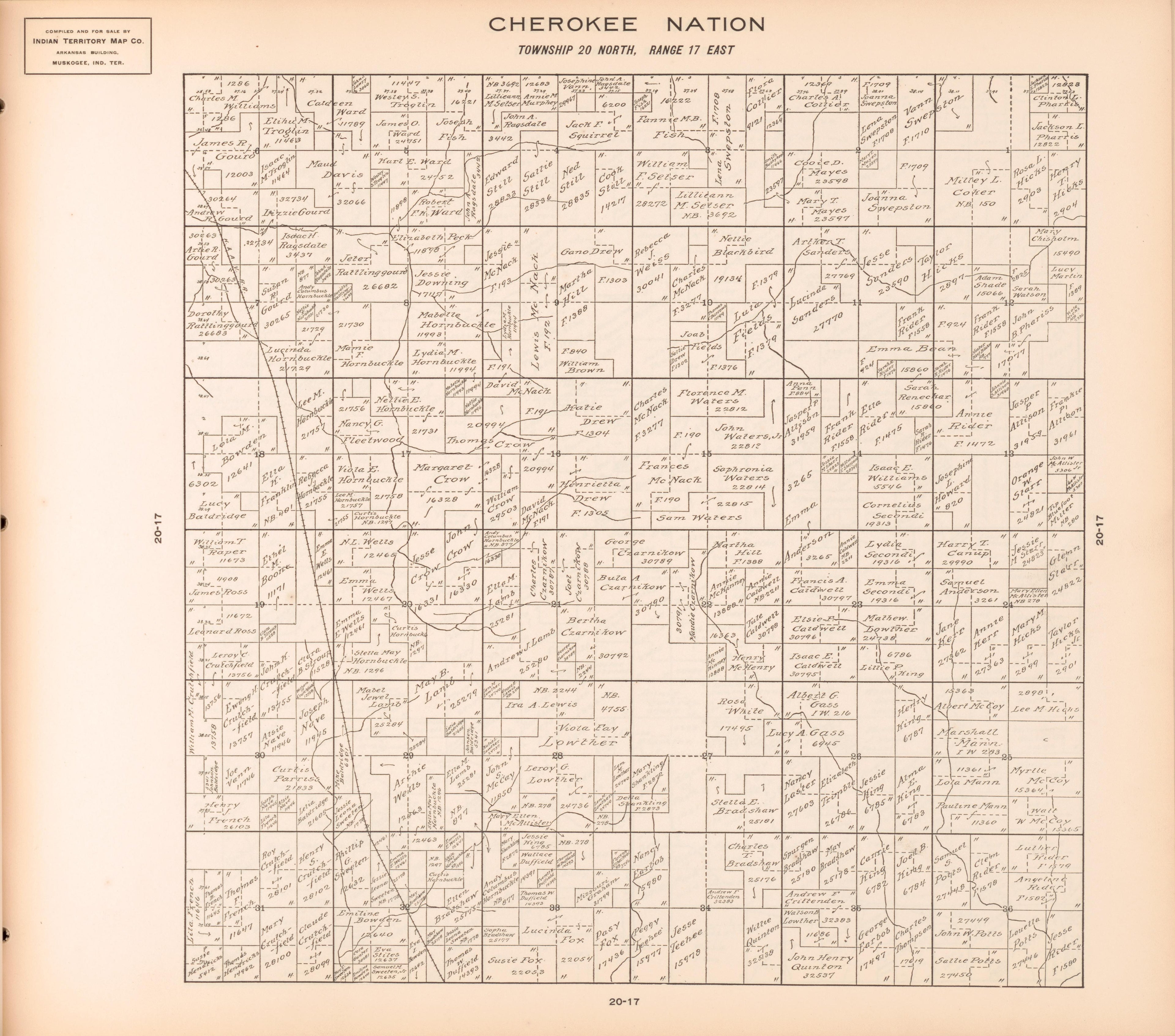 Township 20 North, Range 17 East from Cherokee Nation 1909 by Relic Map Company