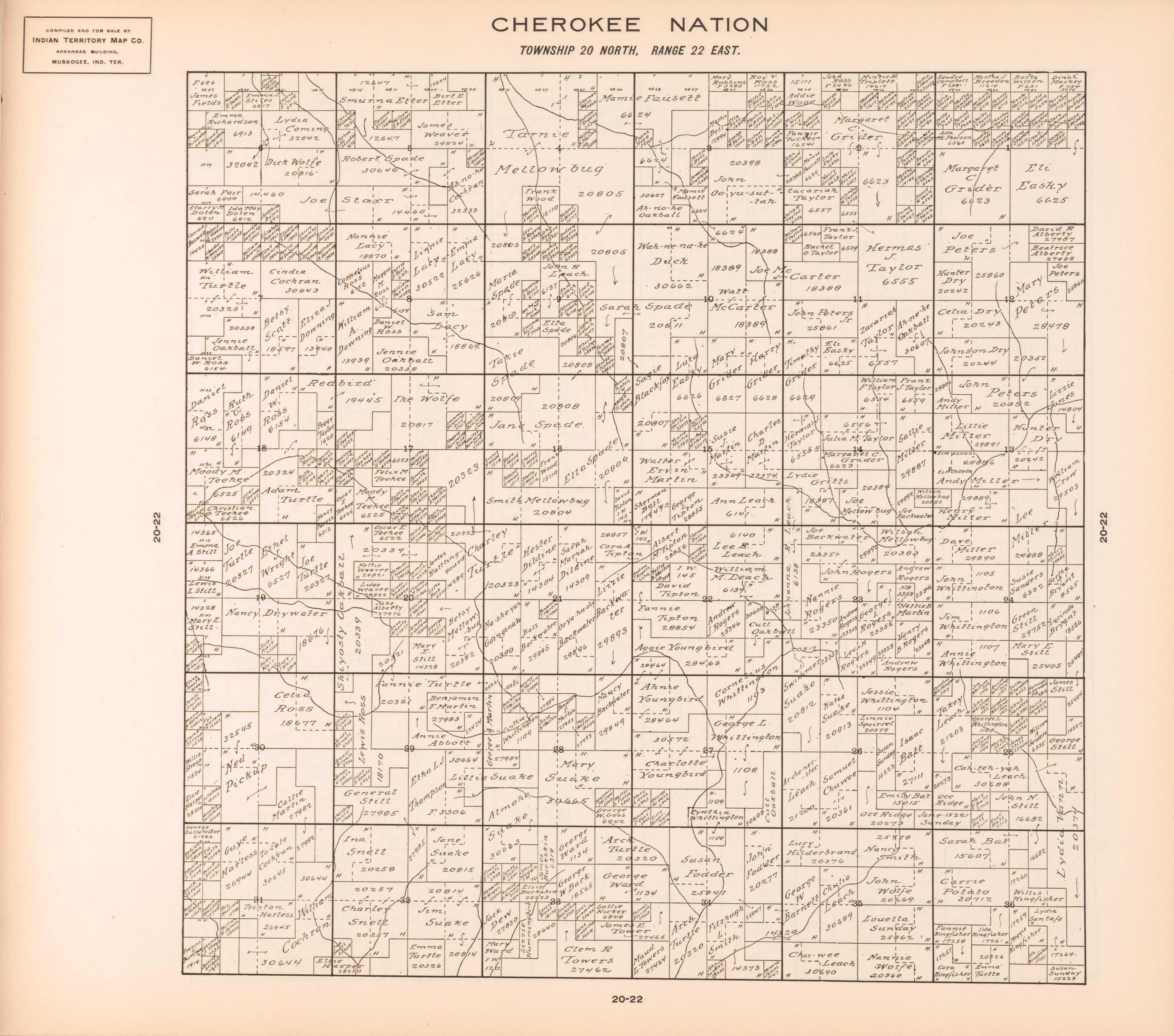 Township 20 North, Range 22 East from Cherokee Nation 1909 by Relic Map Company