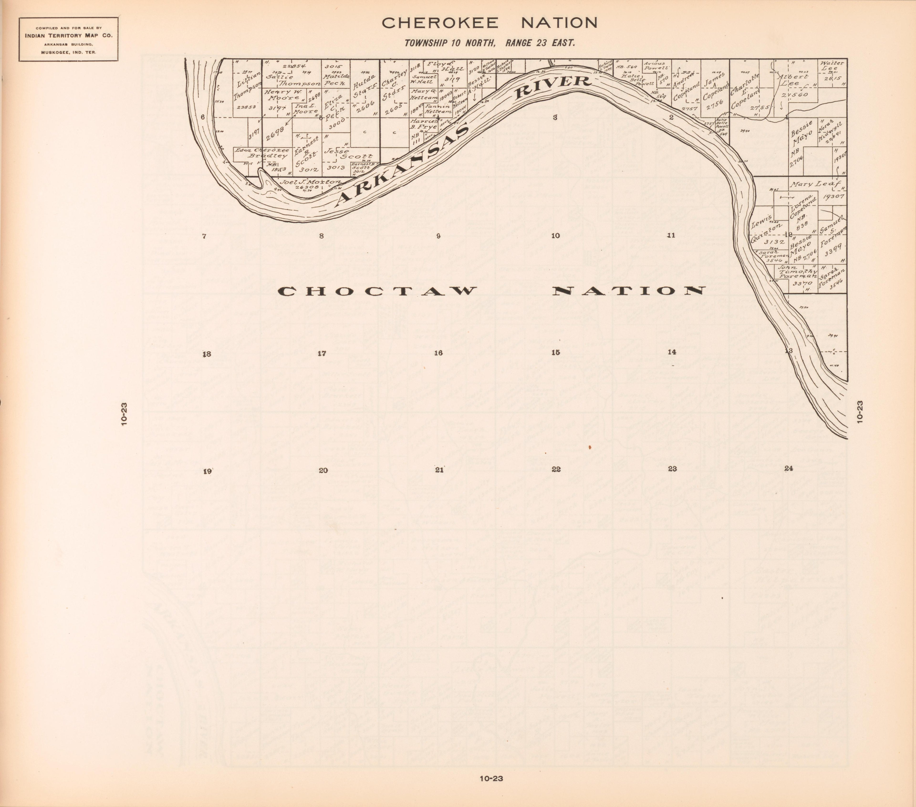 Township 10 North, Range 23 East from Cherokee Nation 1909 by Relic Map Company