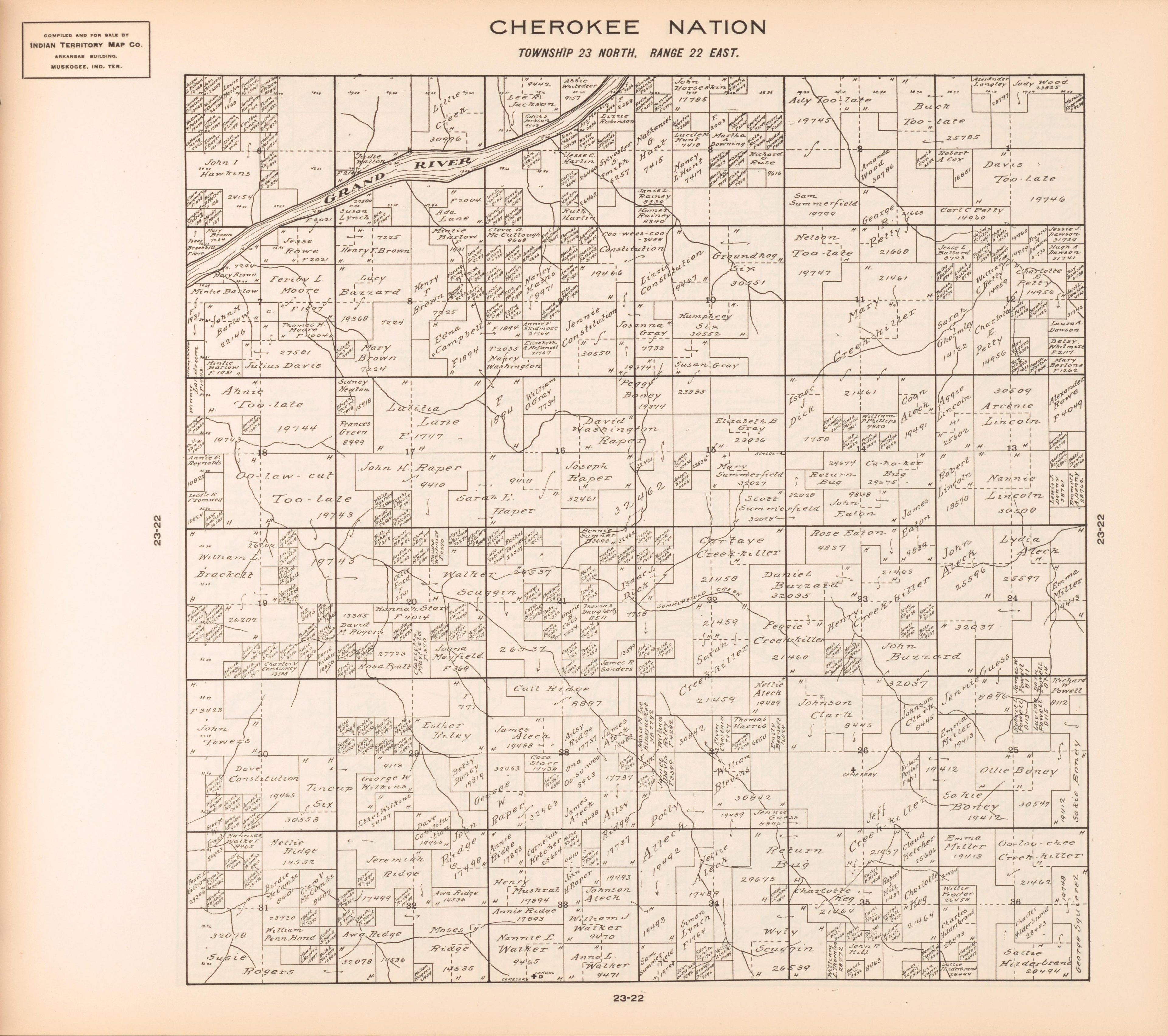 Township 23 North, Range 22 East from Cherokee Nation 1909 by Relic Map Company