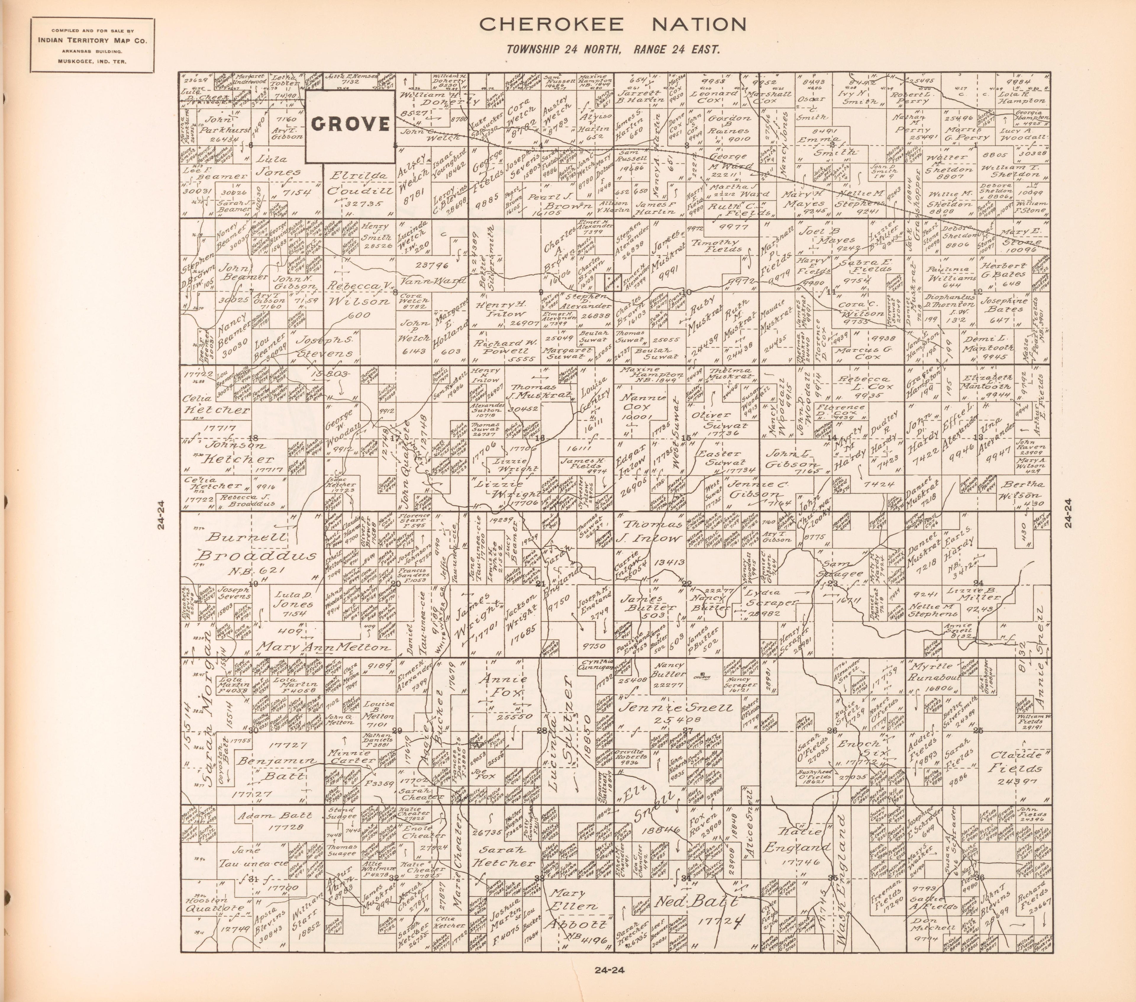 Township 24 North, Range 24 East from Cherokee Nation 1909 by Relic Map Company