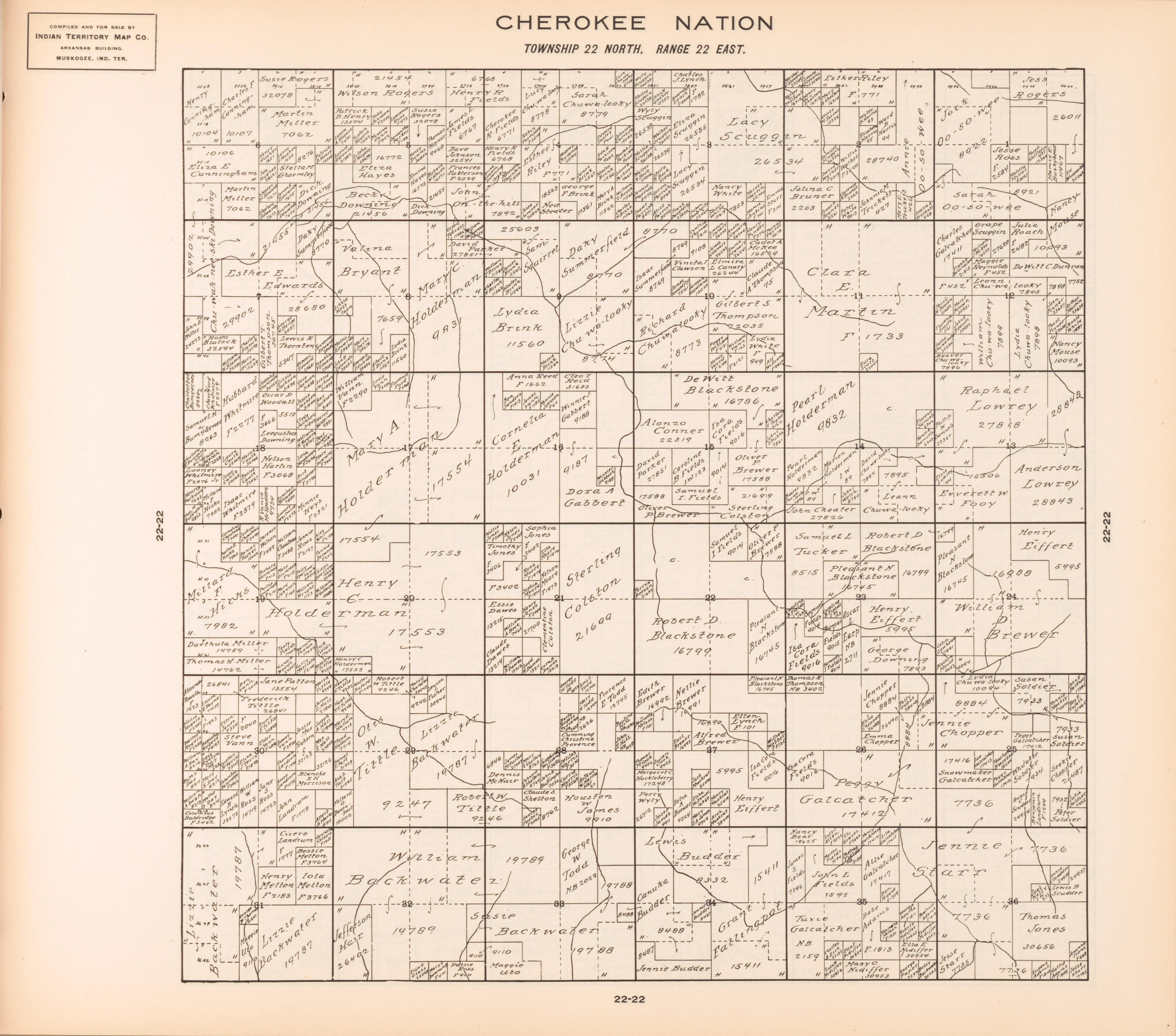 Township 22 North, Range 22 East from Cherokee Nation 1909 by Relic Map Company