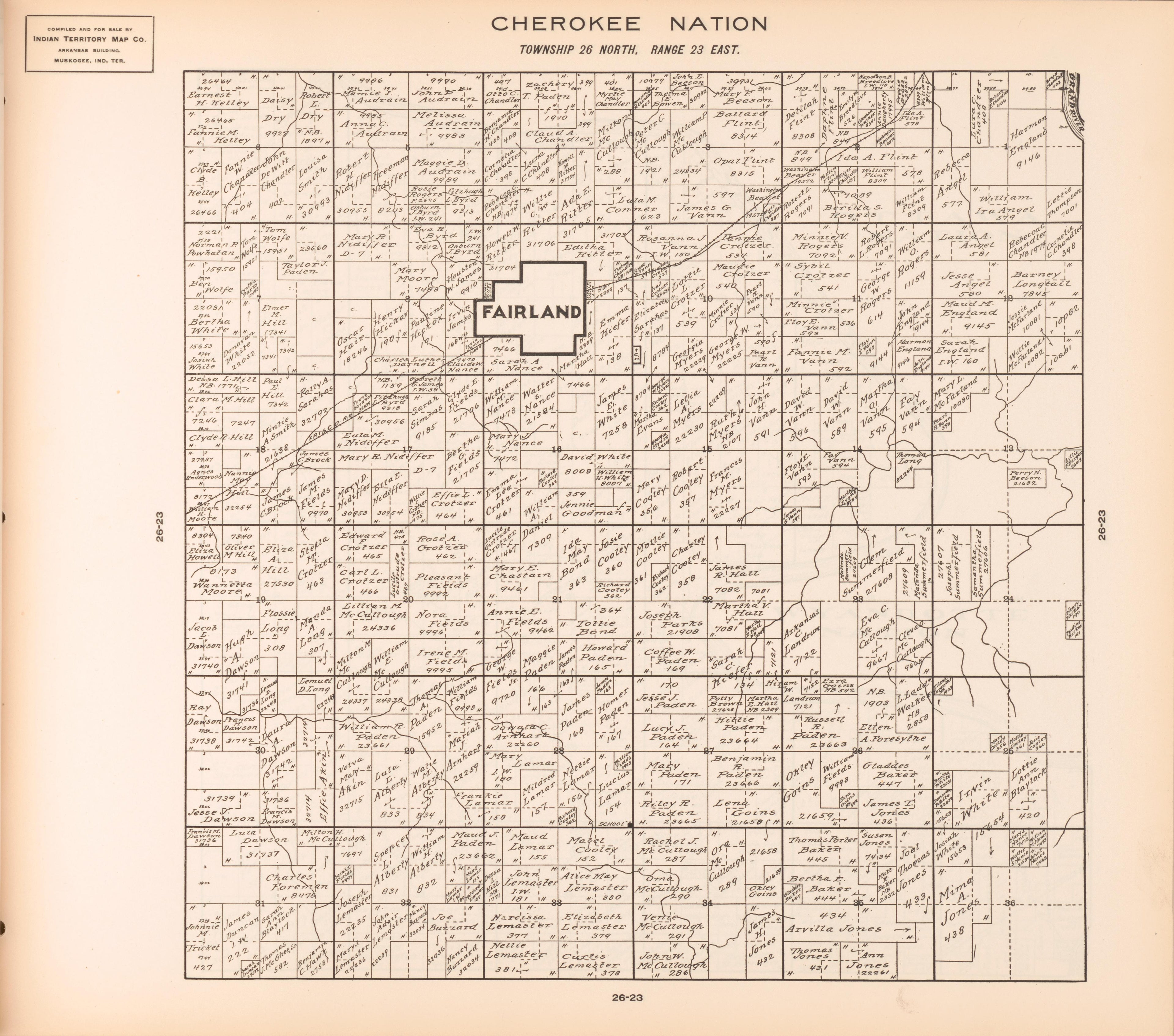 Township 26 North, Range 23 East from Cherokee Nation 1909 by Relic Map Company