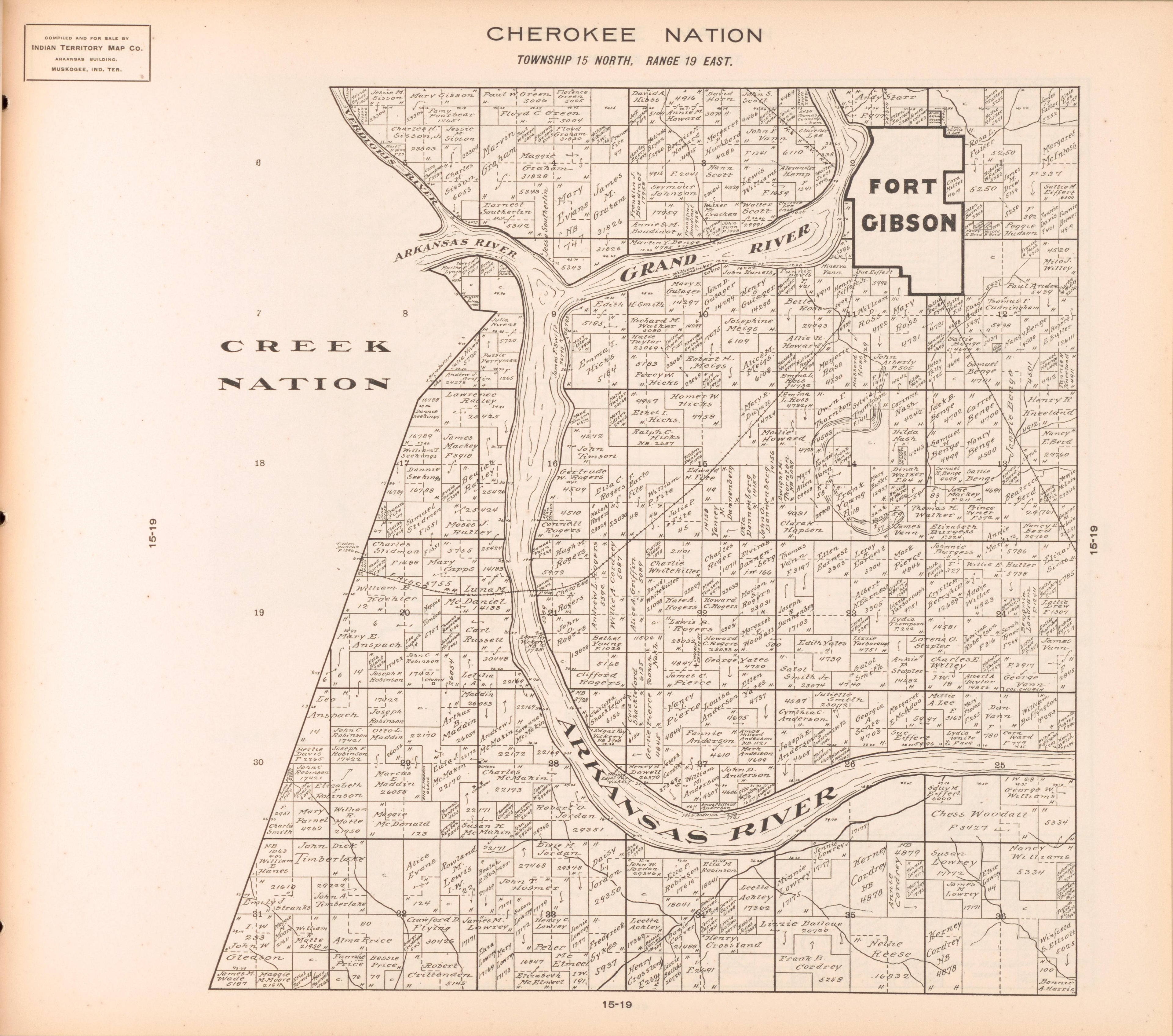 Township 15 North, Range 19 East from Cherokee Nation 1909 by Relic Map Company