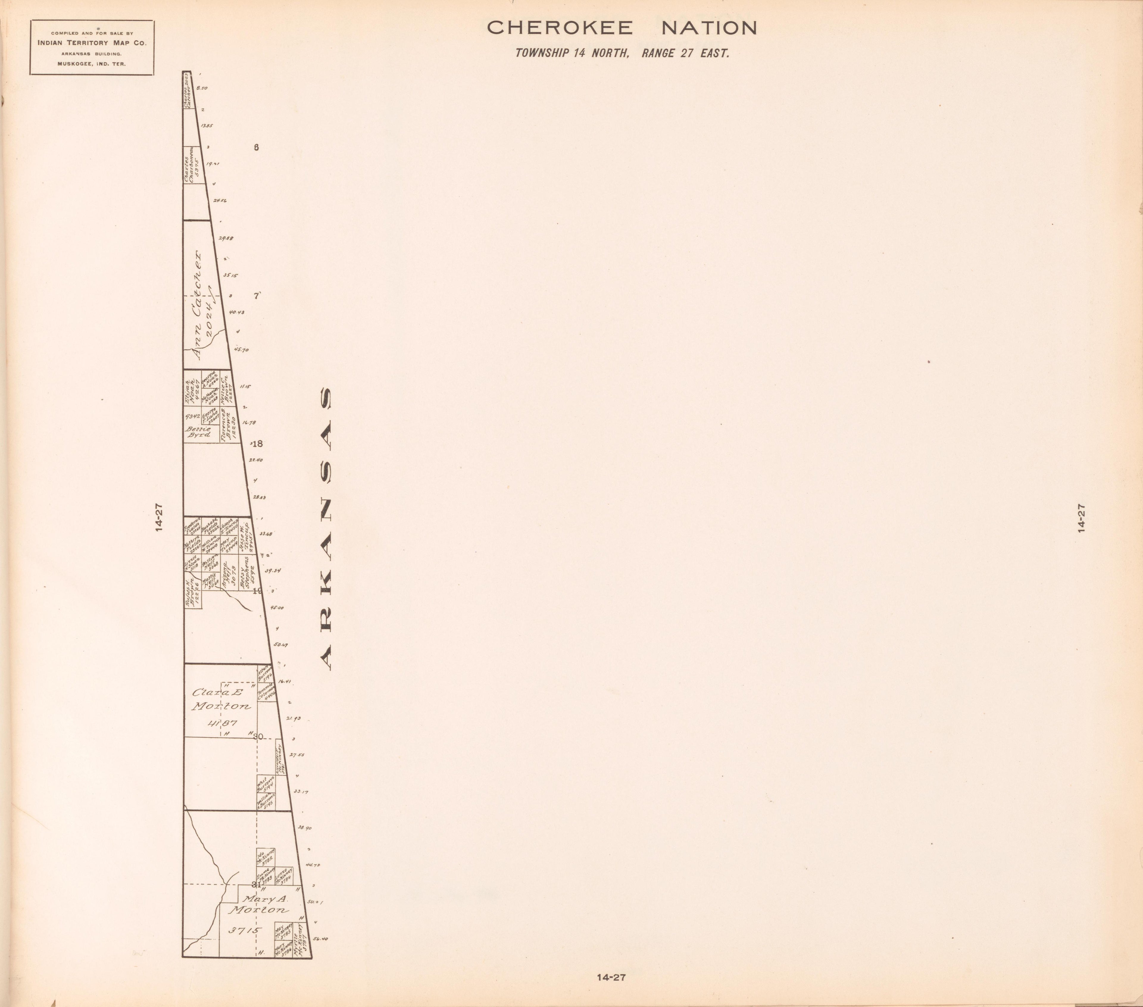 Township 14 North, Range 27 East from Cherokee Nation 1909 by Relic Map Company