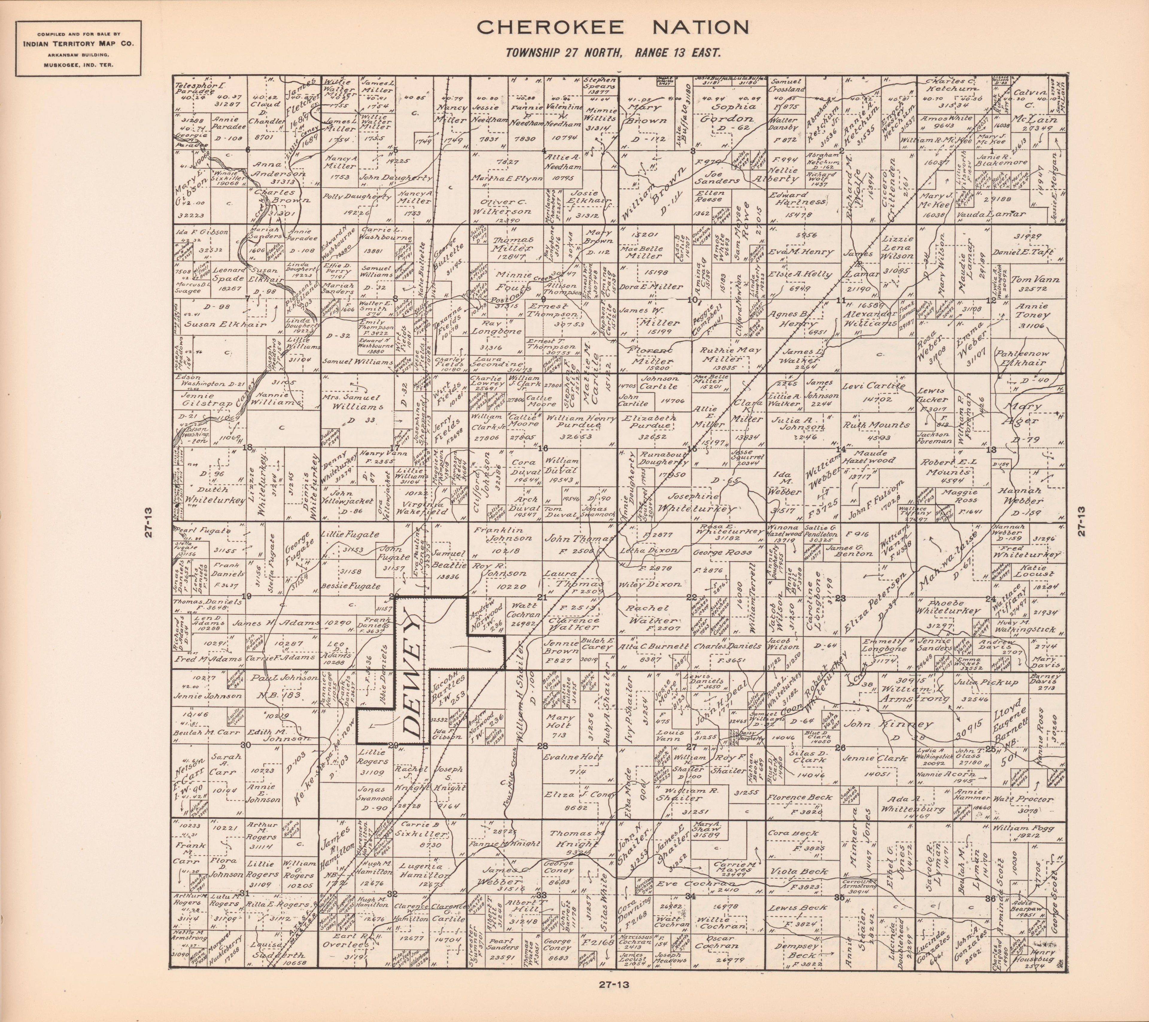 Township 27 North, Range 13 East from Cherokee Nation 1909 by Relic Map Company