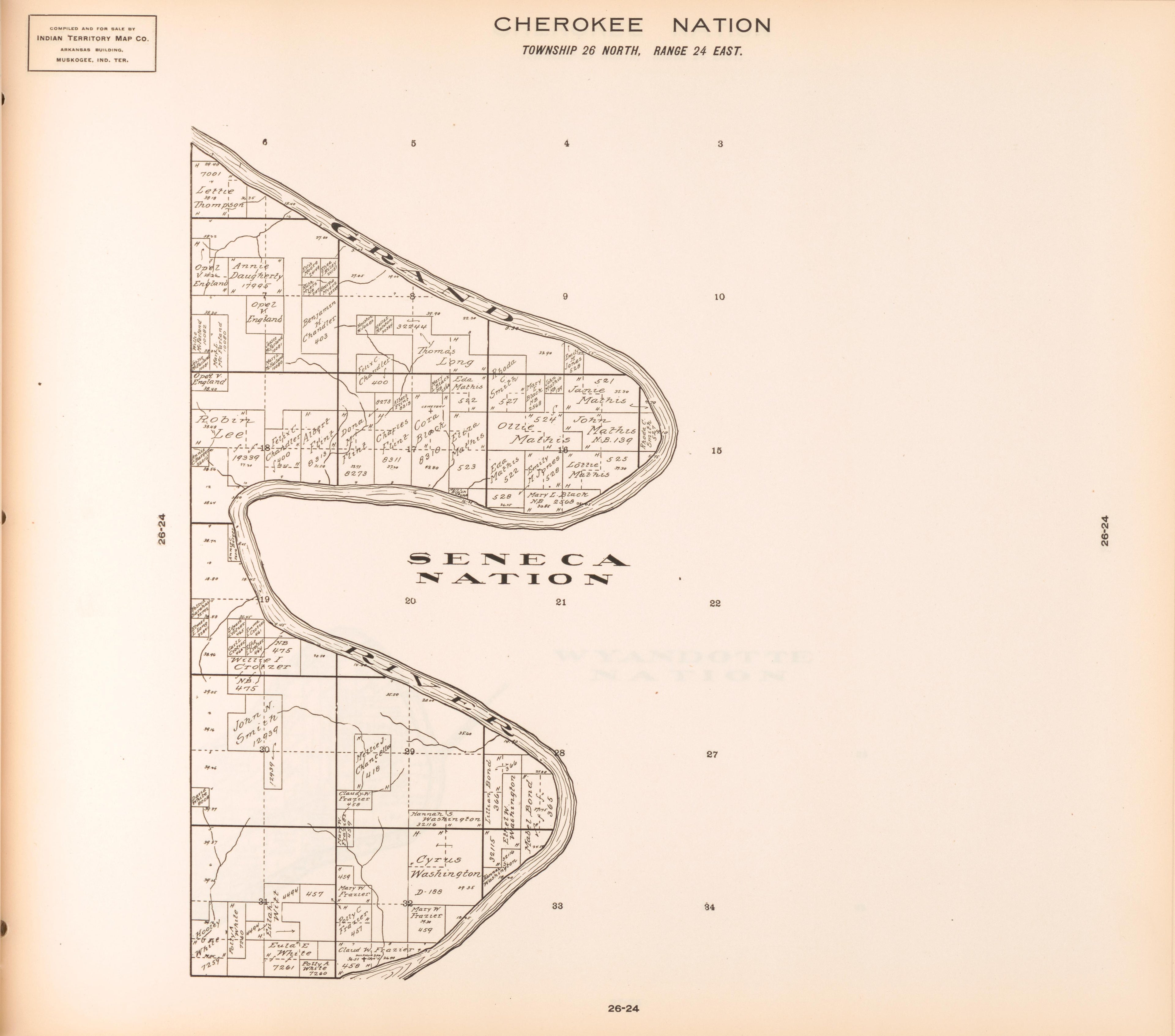 Township 26 North, Range 24 East from Cherokee Nation 1909 by Relic Map Company