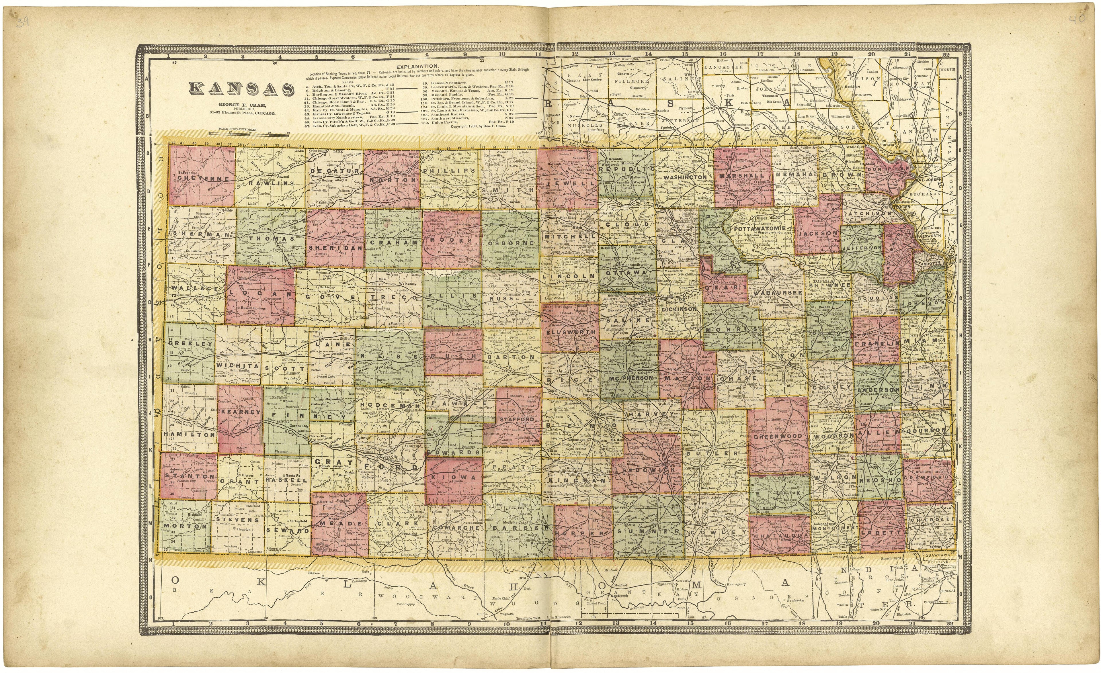 Kansas from Standard Atlas of Lyon County, Kansas : Including a Plat Book of the Villages, Cities and Townships of the County, Map of the State, United States and World : Patrons Directory, Reference … 1901 by Relic Map Company