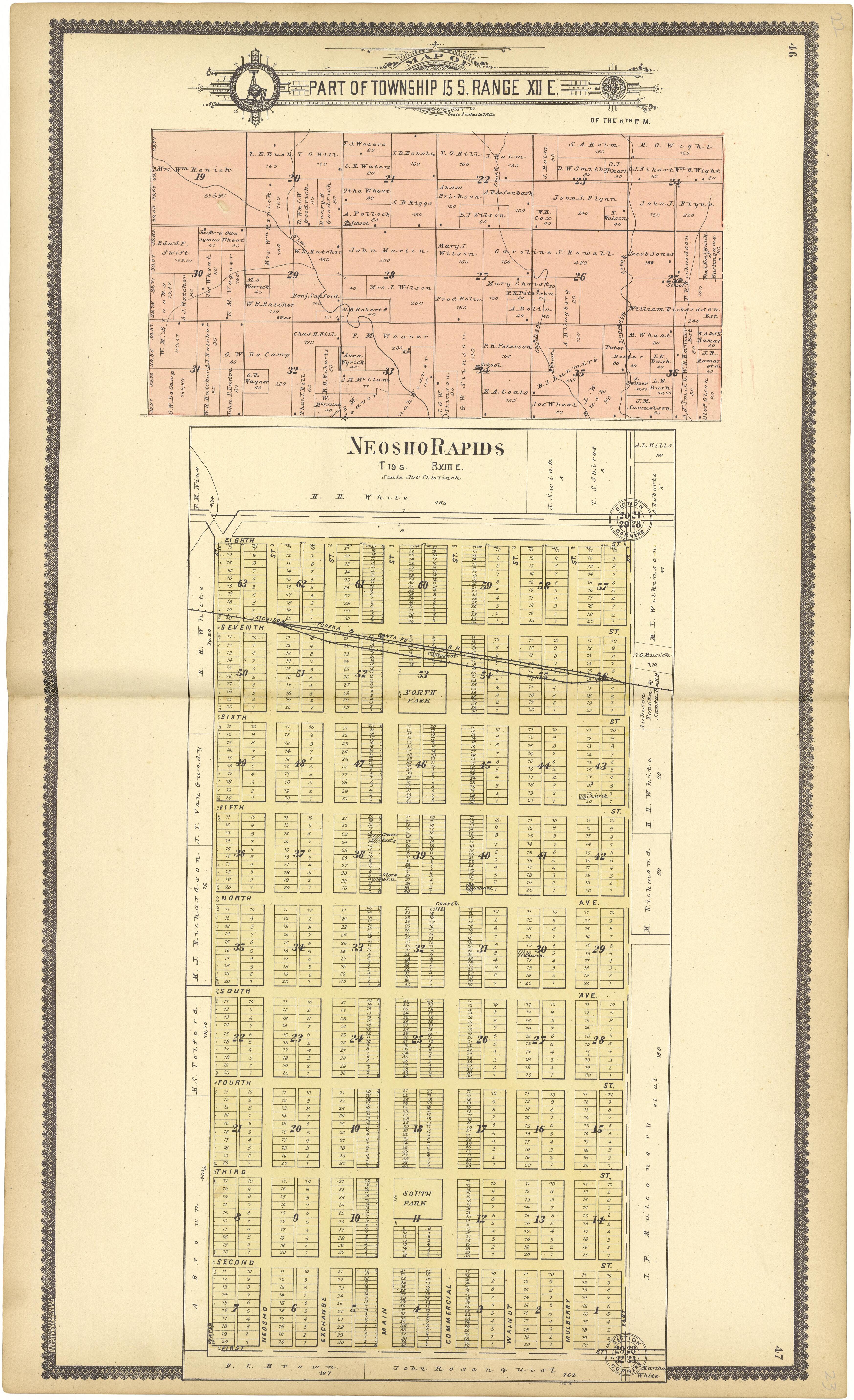 Map of Township 15 S. Range XII E. from Standard Atlas of Lyon County, Kansas : Including a Plat Book of the Villages, Cities and Townships of the County, Map of the State, United States and World : Patrons Directory, Reference … 1901 by Relic Map Company