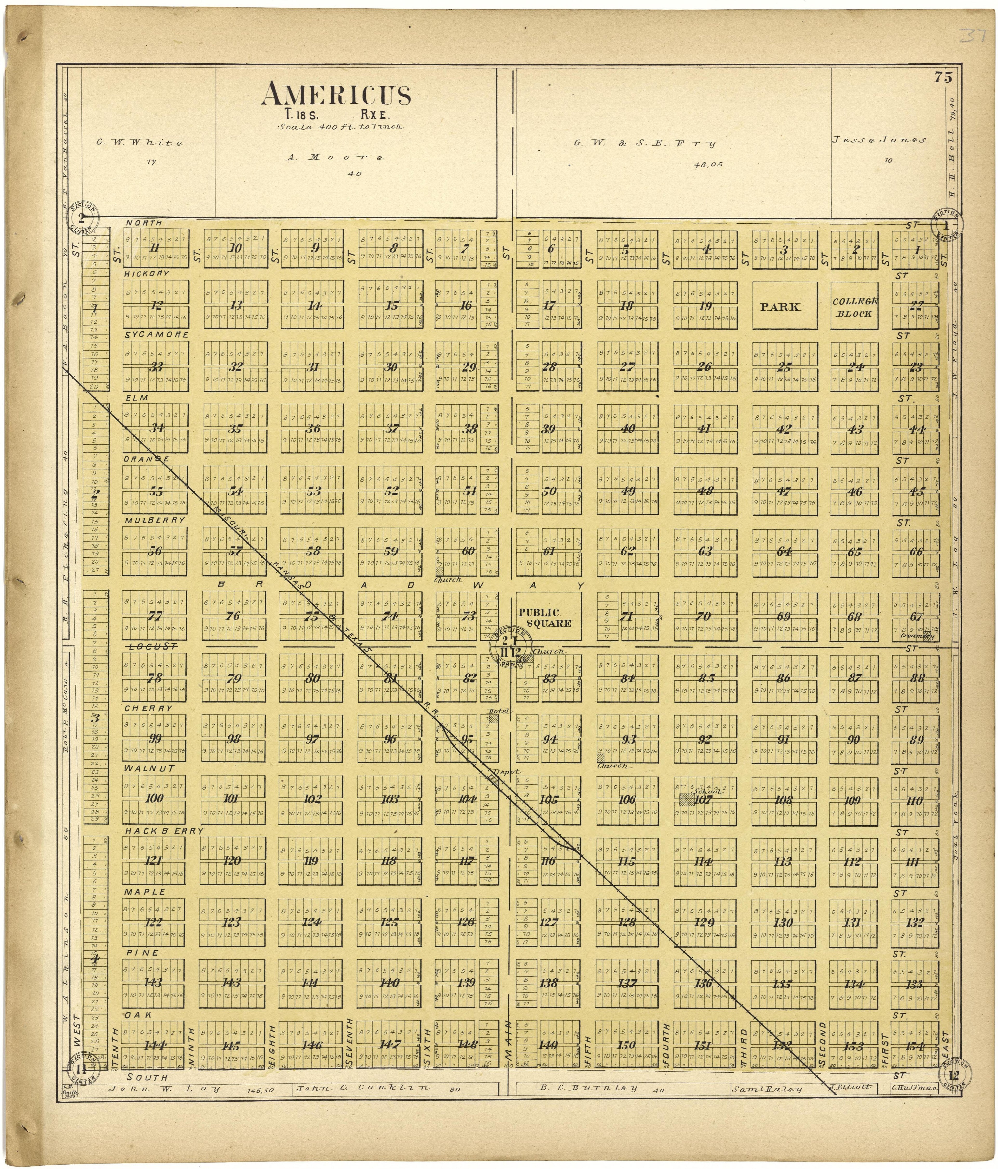 Americus from Standard Atlas of Lyon County, Kansas : Including a Plat Book of the Villages, Cities and Townships of the County, Map of the State, United States and World : Patrons Directory, Reference … 1901 by Relic Map Company