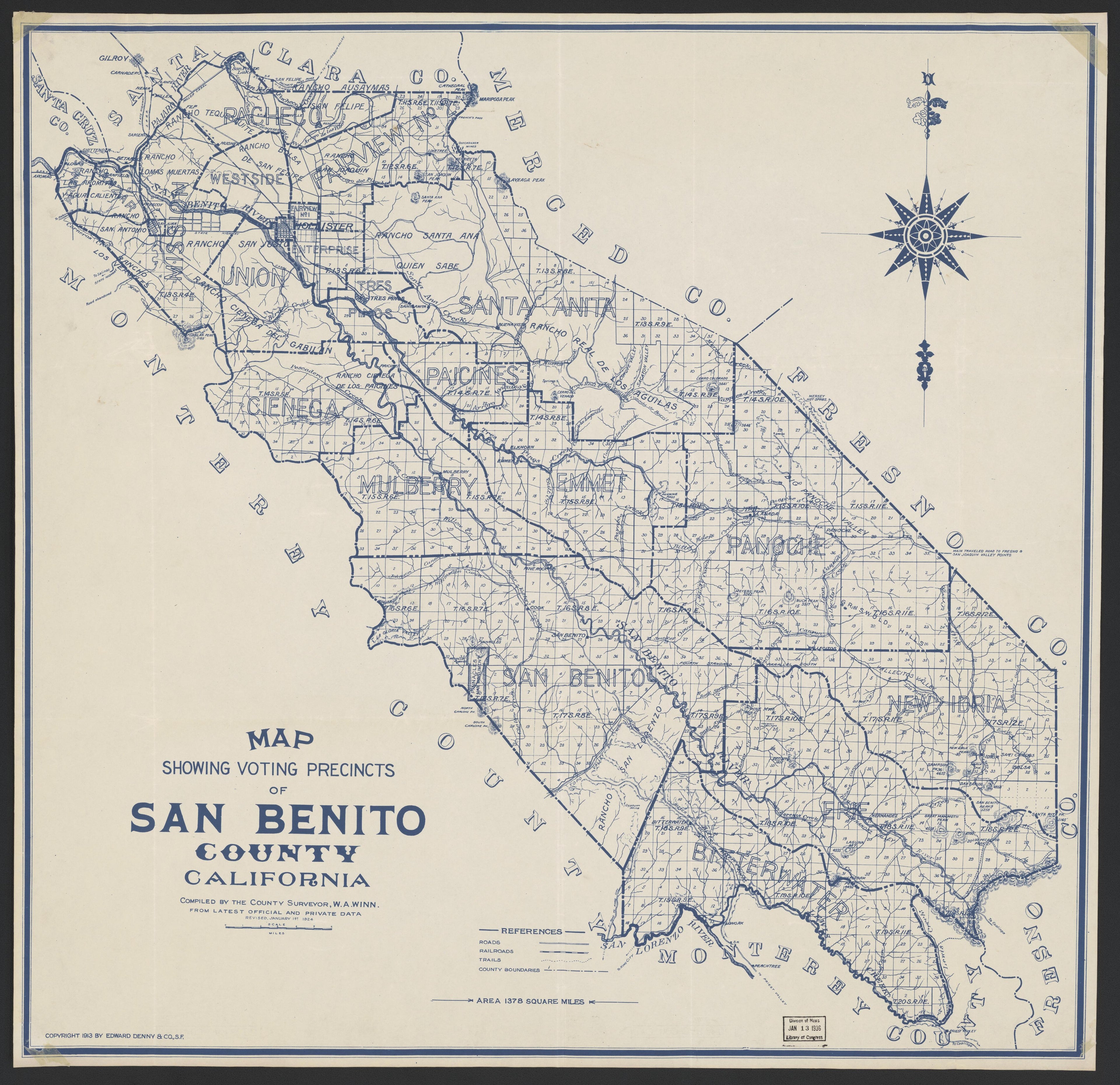 This old map of California, San Benito County, San Diego County, was created by in 1850|1874