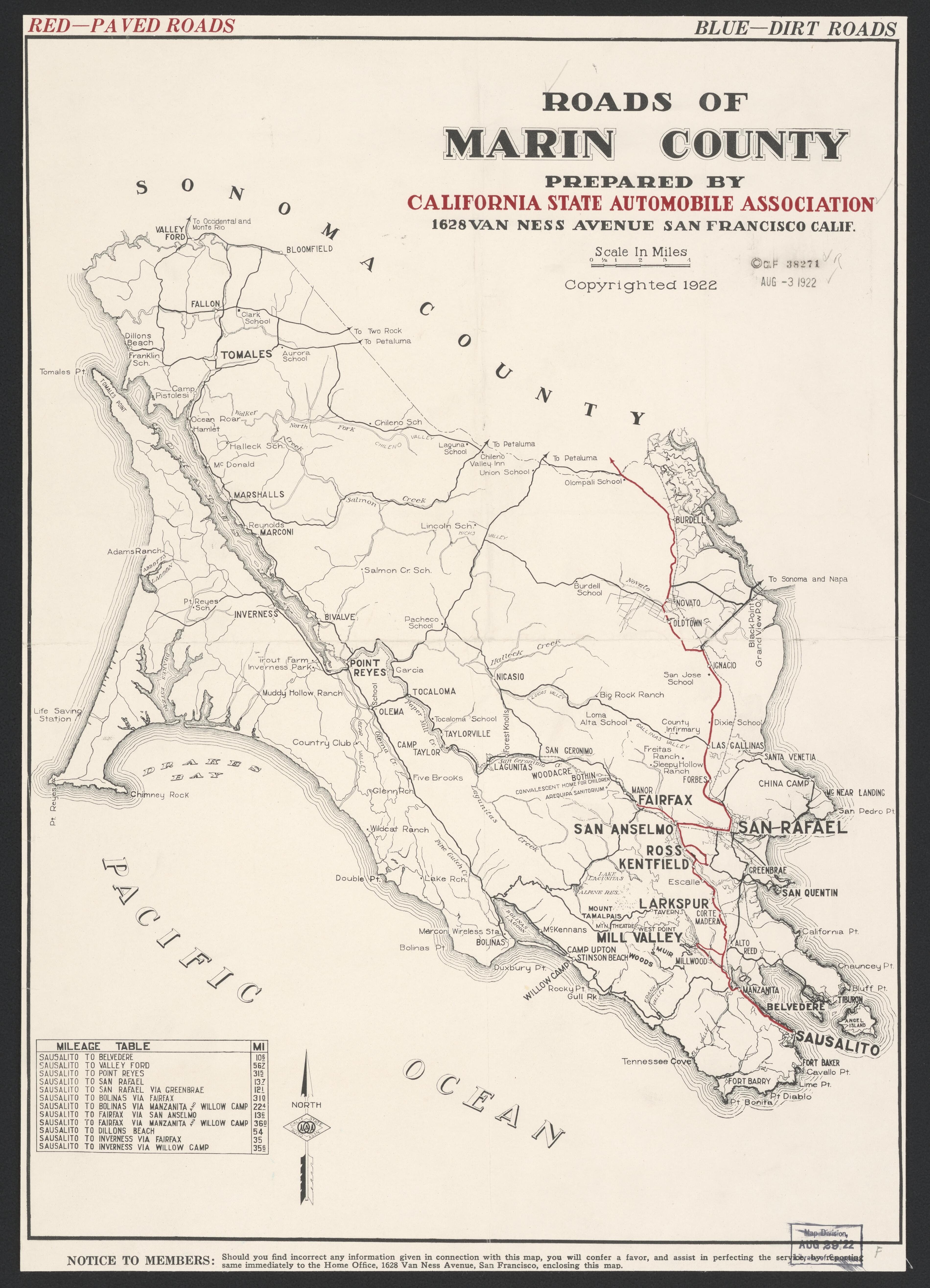 CA Drawer 161, Folder 09, Item 01 from Maps of California--counties Marin 1850-1939 by Relic Map Company