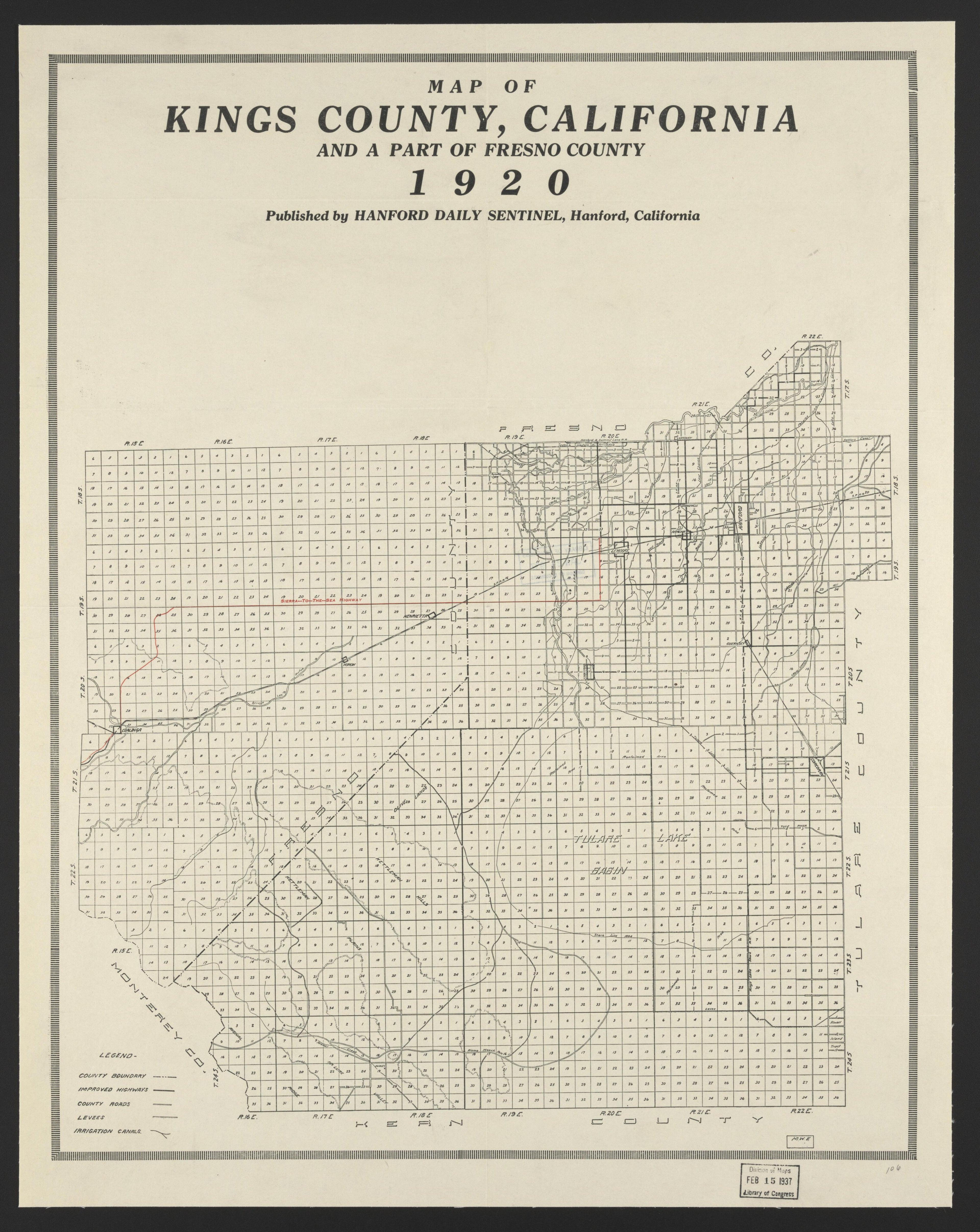 This old map of California, Kings County, was created by in 1893