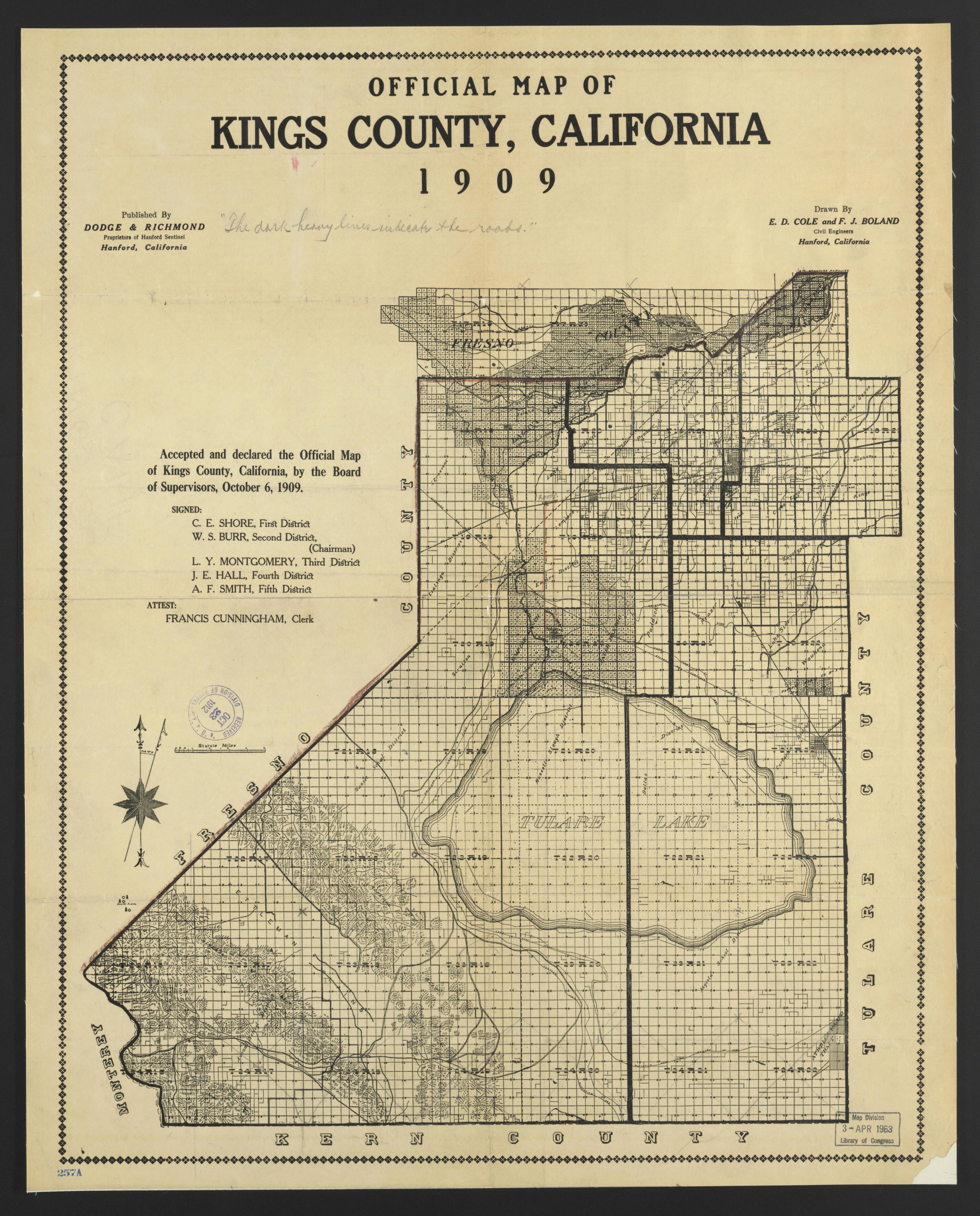 This old map of California, Kings County, was created by in 1893