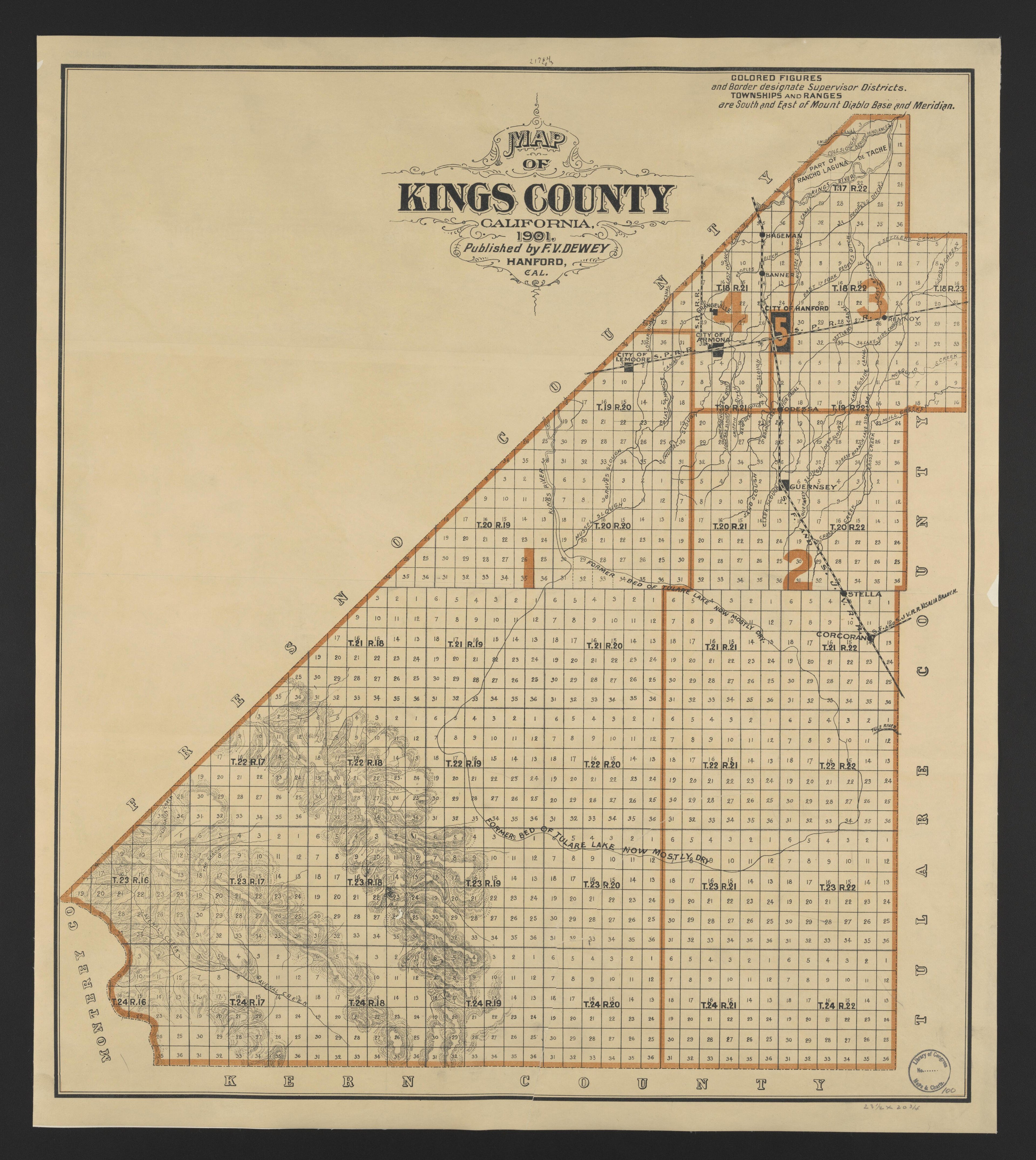 This old map of California, Kings County, was created by in 1893