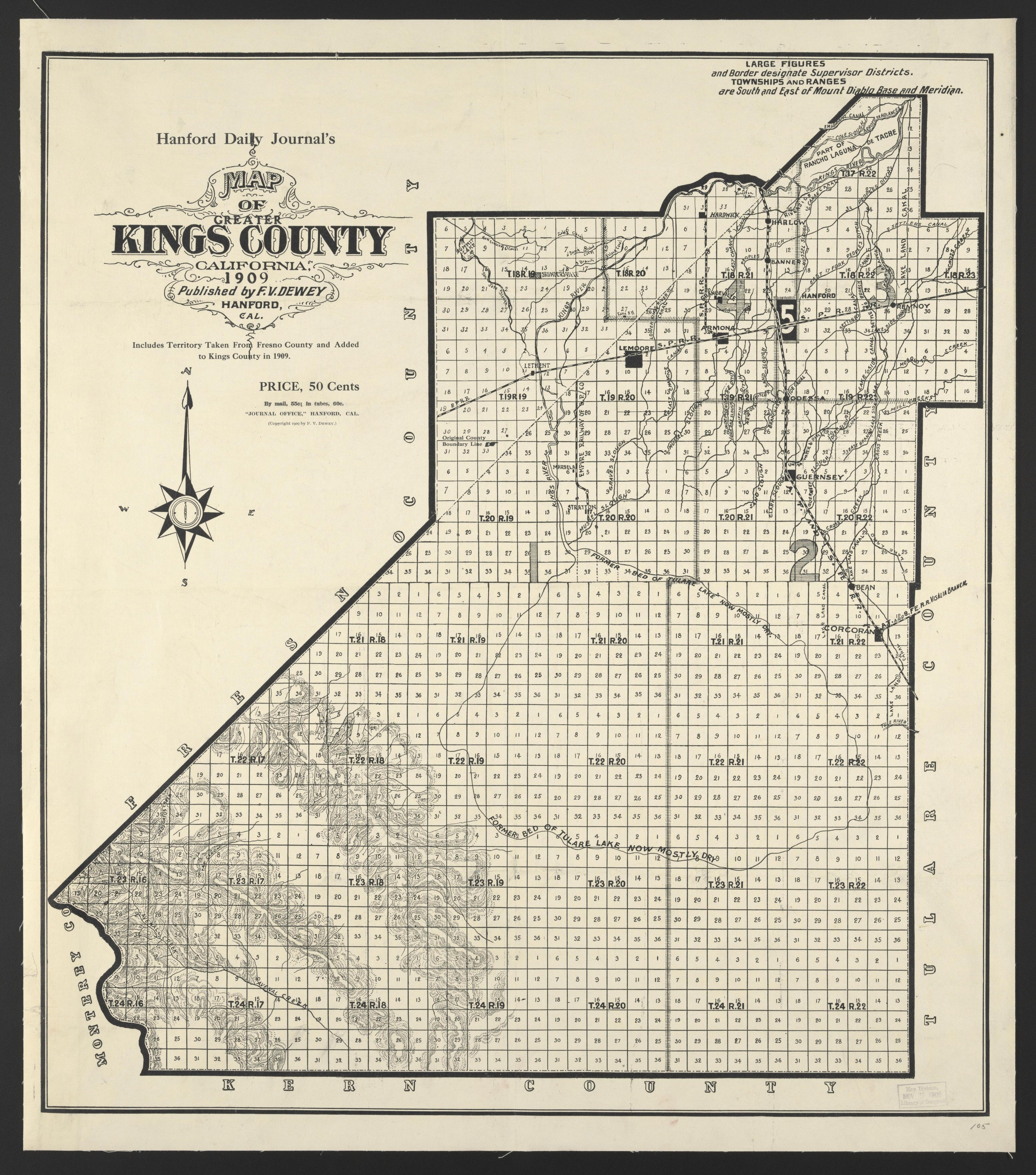 CA Drawer 148, Folder 02, Item 01 from Maps of California--counties Kings 1893 by Relic Map Company