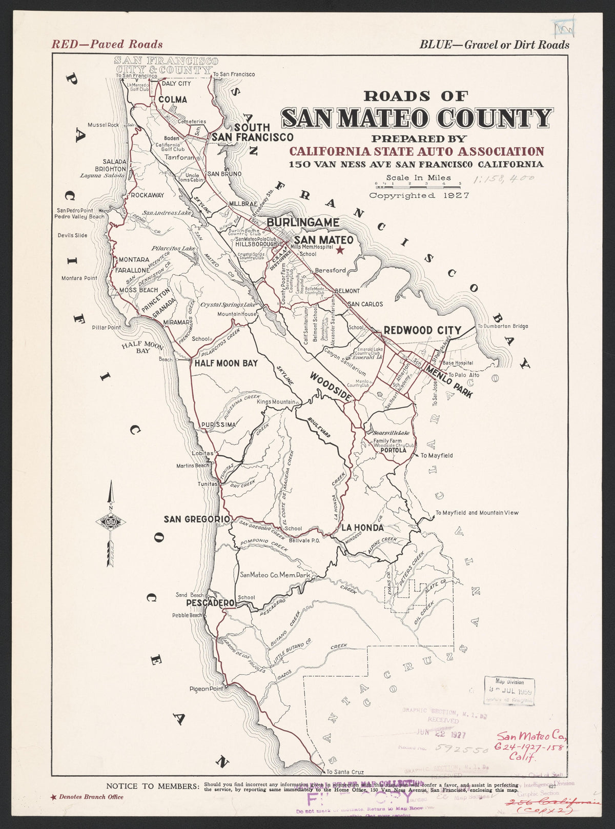 CA Drawer 192, Folder 08, Item 02 (Front) from Maps of California--counties San Mateo to 1939 1856 by Relic Map Company