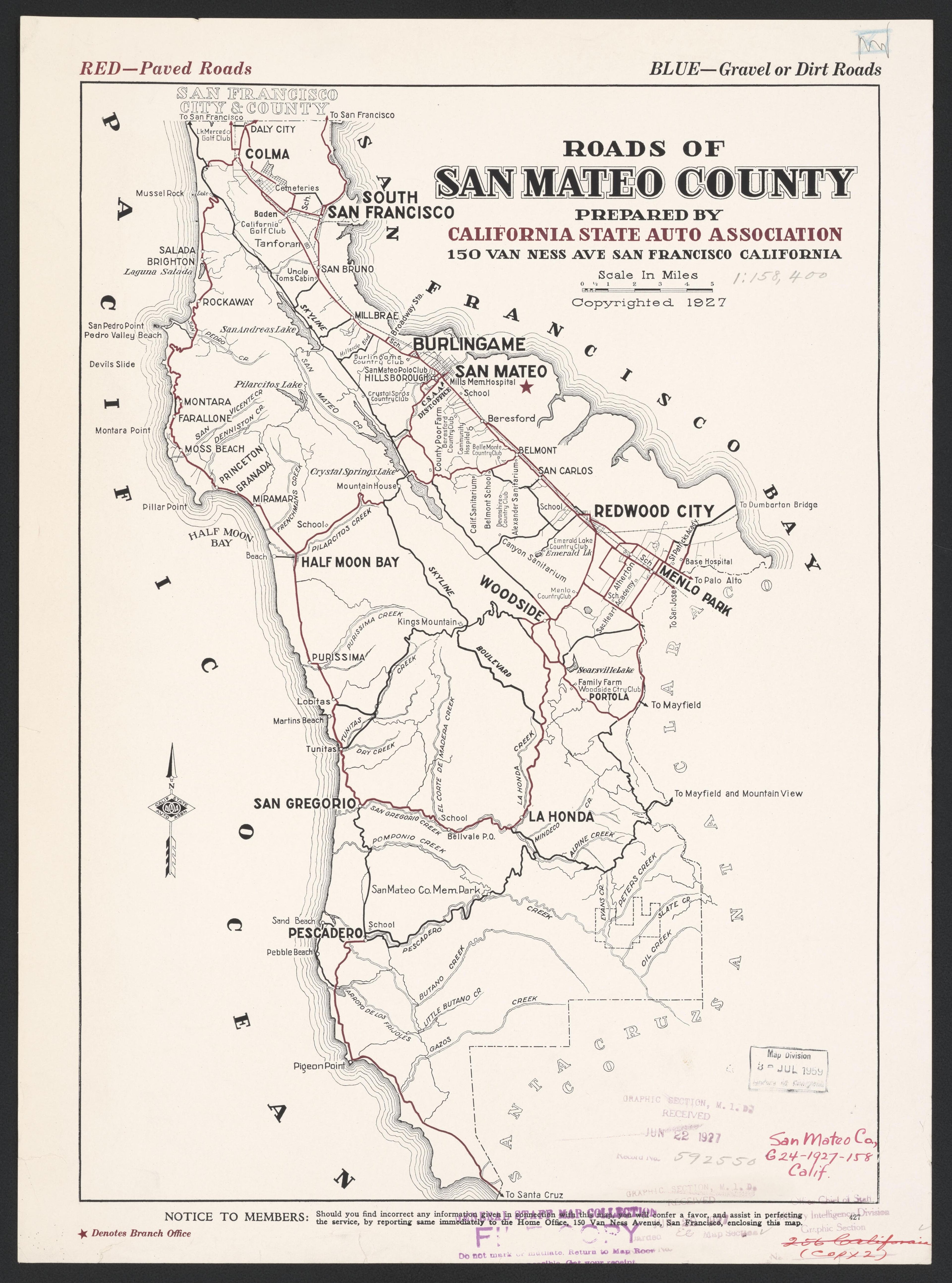 This old map of California, San Mateo County, was created by in 1856