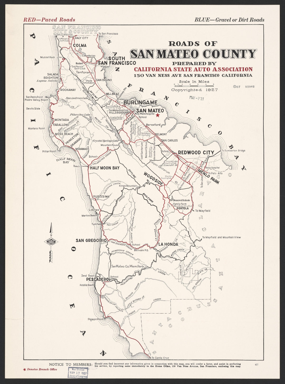 CA Drawer 192, Folder 08, Item 01 from Maps of California--counties San Mateo to 1939 1856 by Relic Map Company