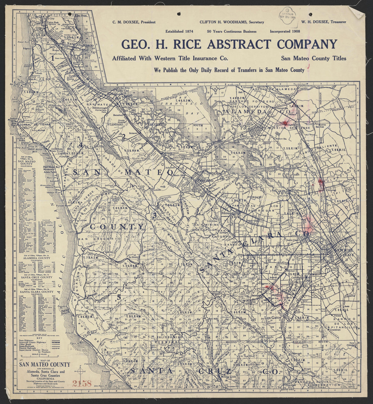 CA Drawer 192, Folder 07, Item 01 (Front) from Maps of California--counties San Mateo to 1939 1856 by Relic Map Company