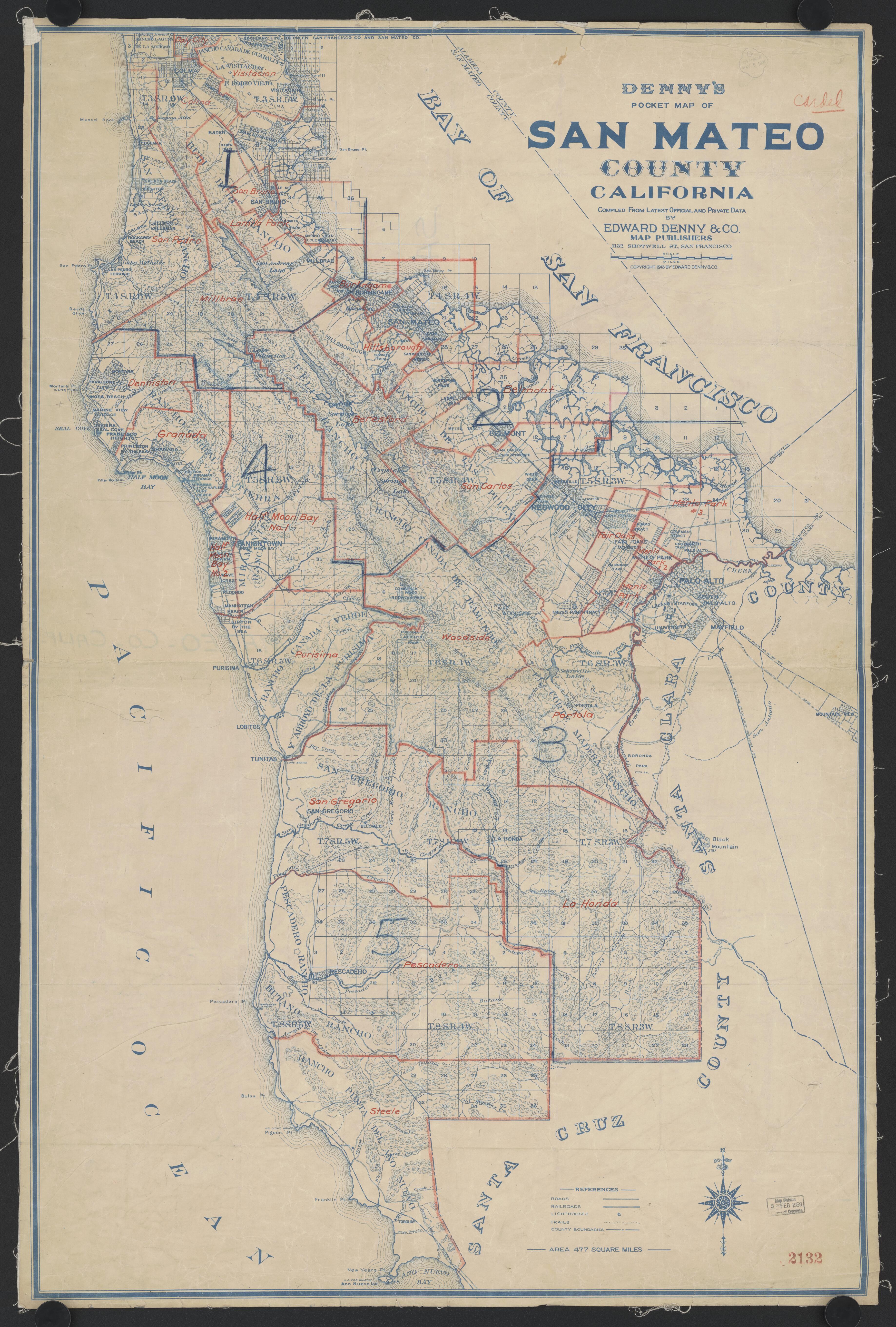 This old map of California, San Mateo County, was created by in 1856
