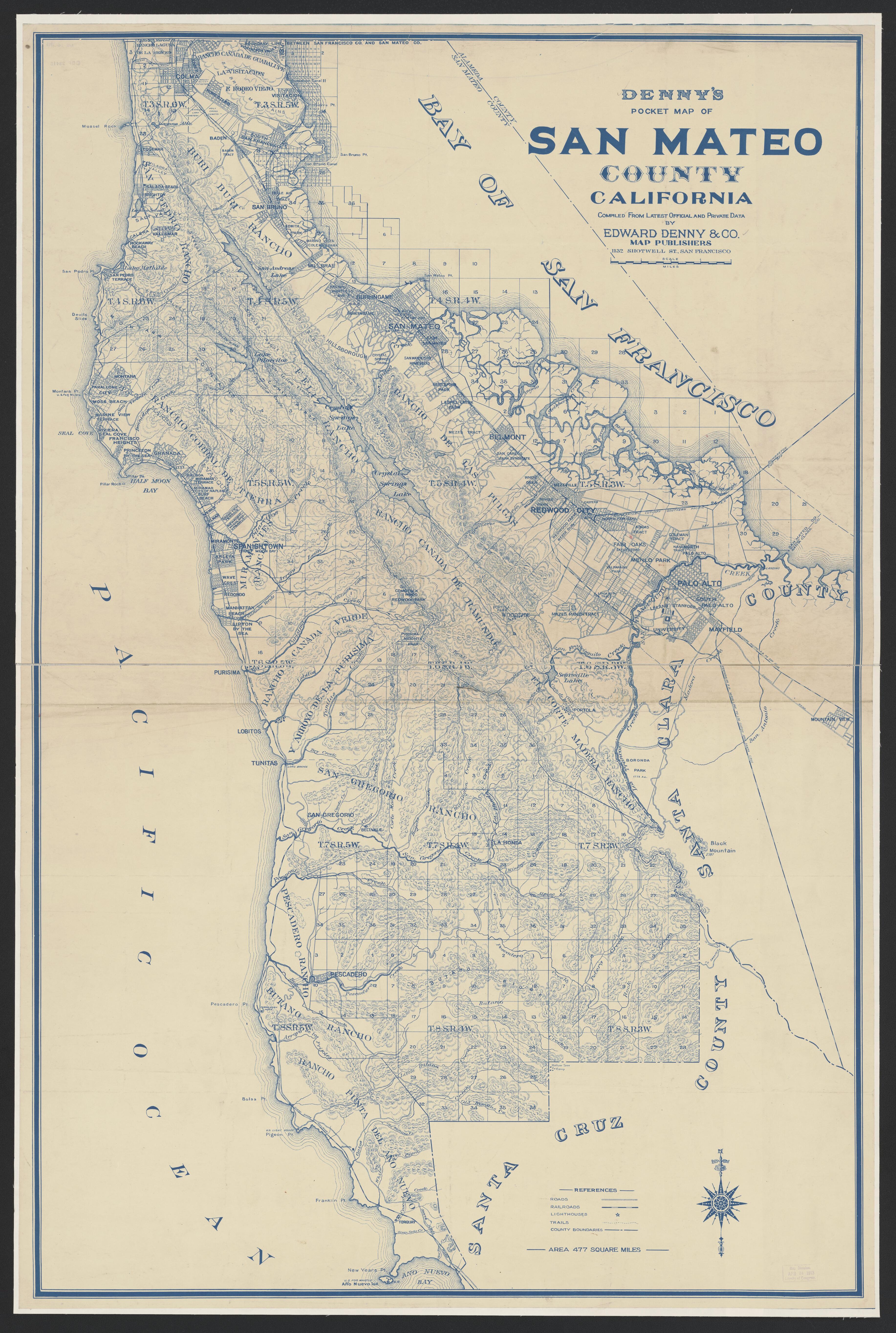 This old map of California, San Mateo County, was created by in 1856