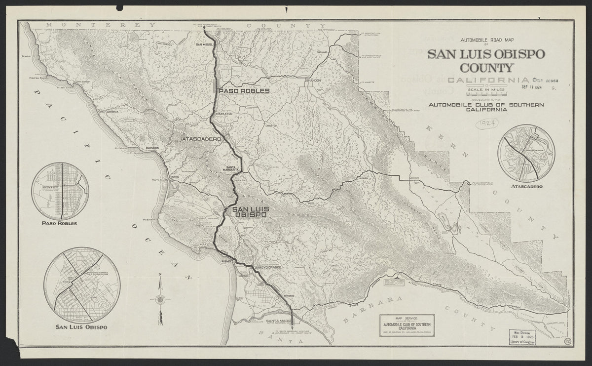 CA Drawer 190, Folder 11, Item 01 (Front) from Maps of California--counties San Luis Obispo to 1938 1850 by Relic Map Company