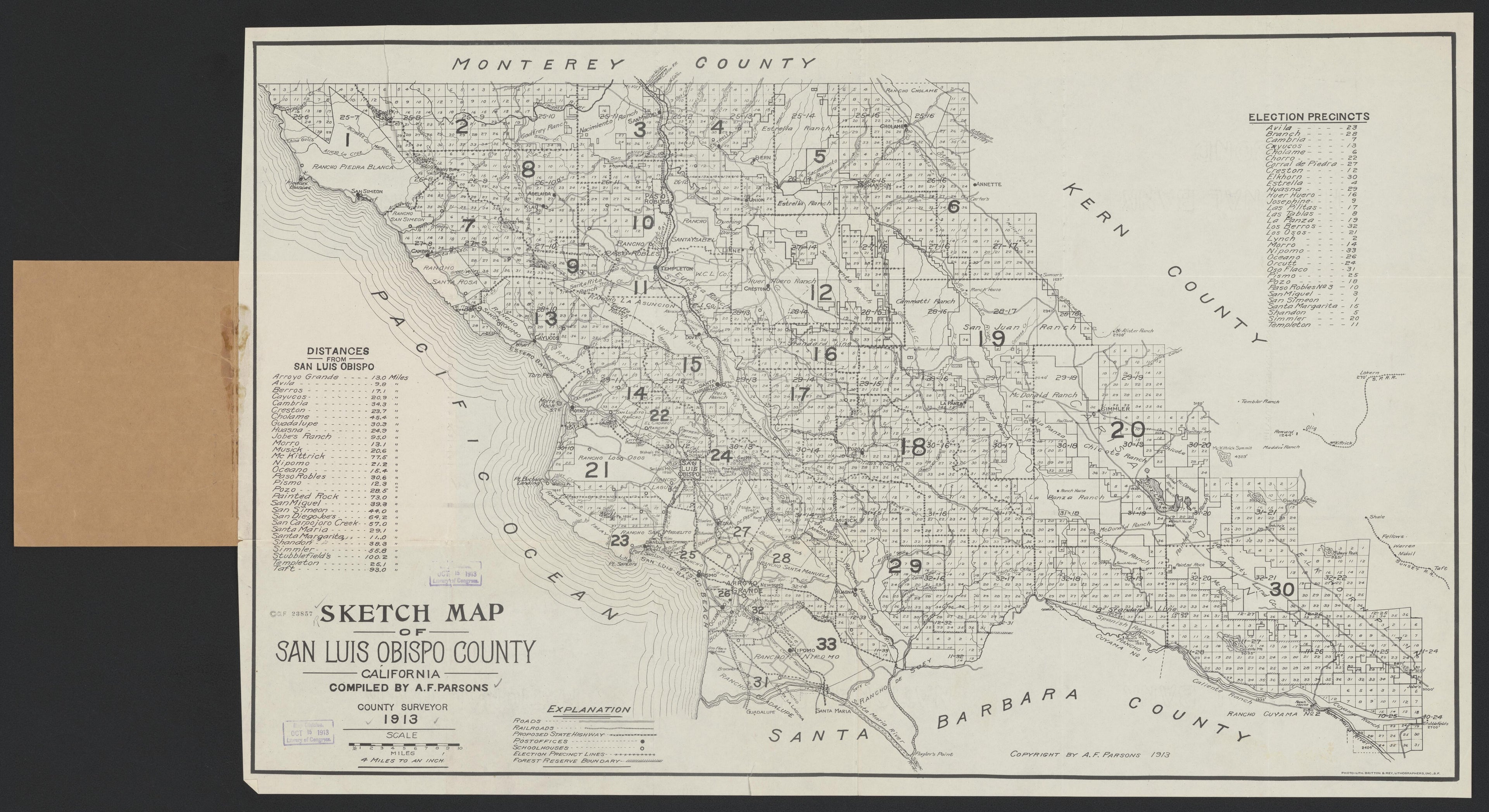 CA Drawer 190, Folder 04, Item 01 (Front) from Maps of California--counties San Luis Obispo to 1938 1850 by Relic Map Company