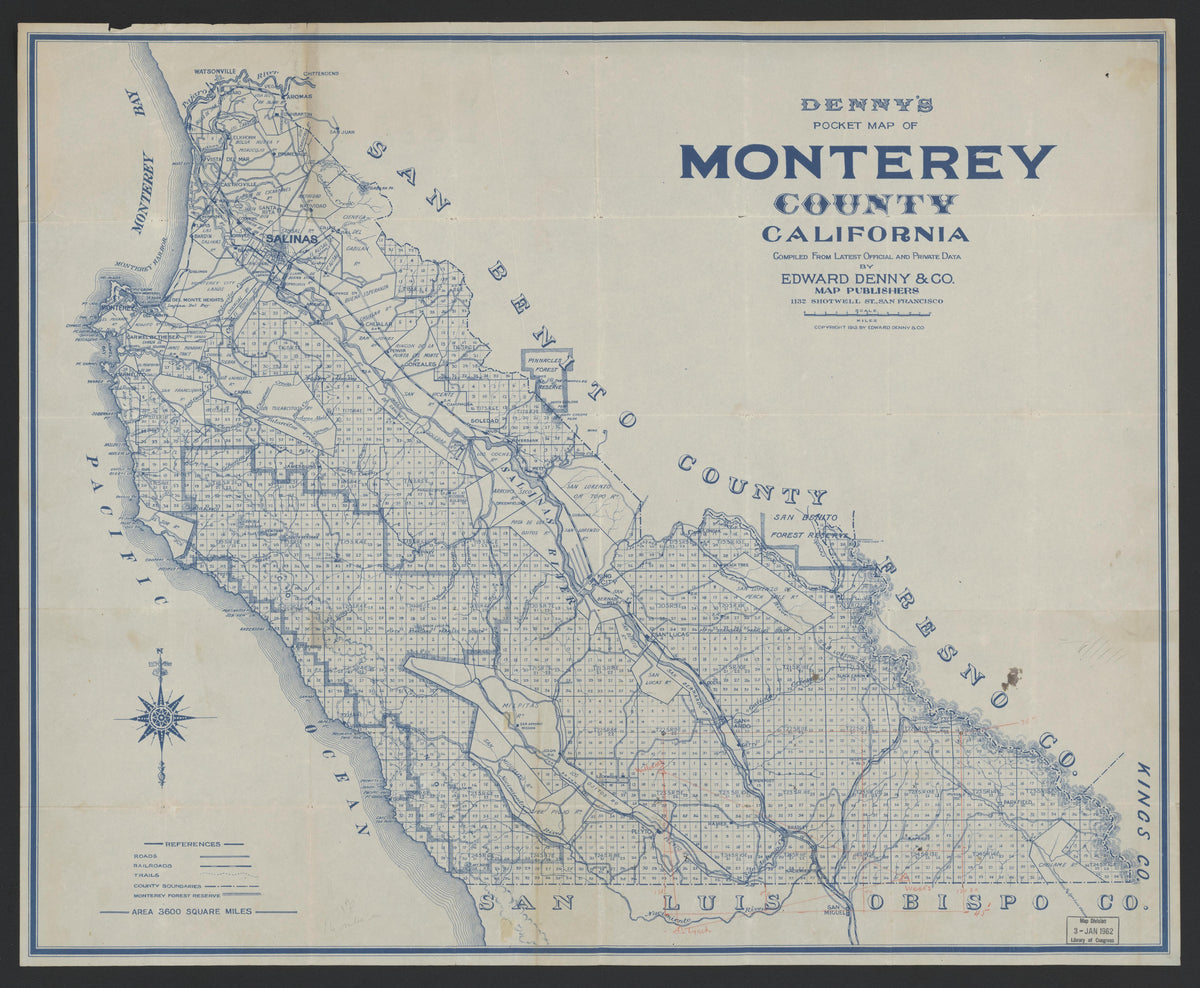 CA Drawer 168, Folder 11, Item 02 from Maps of California--counties Monterrey 1850-1937 by Relic Map Company