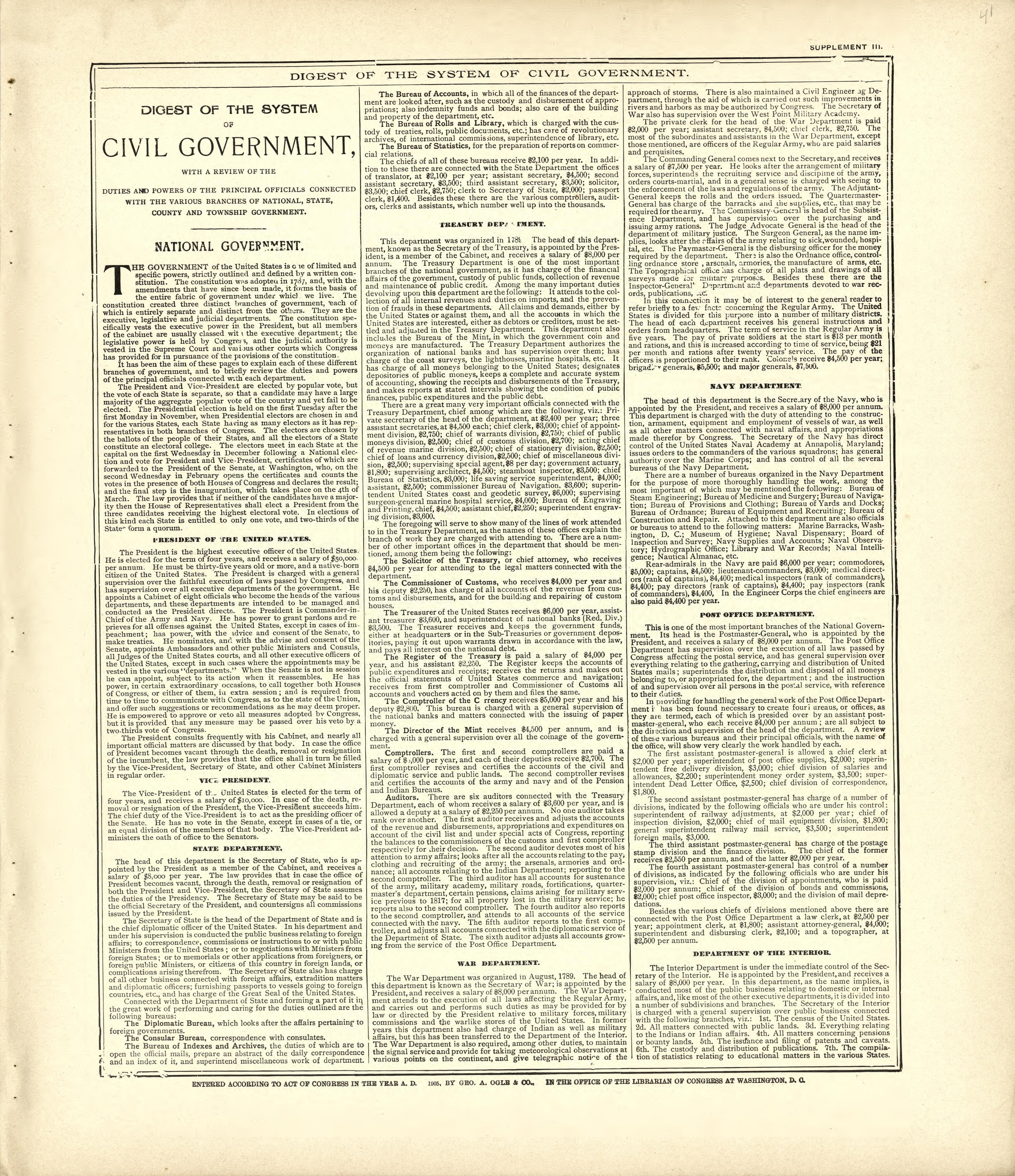 Digest of the System of Civil Government from Standard Atlas of Kingsbury County, South Dakota : Including a Plat Book of the Villages, Cities and Townships of the County, Map of the State, United States and World : Patrons Directory, … 1909 by Relic Map Company