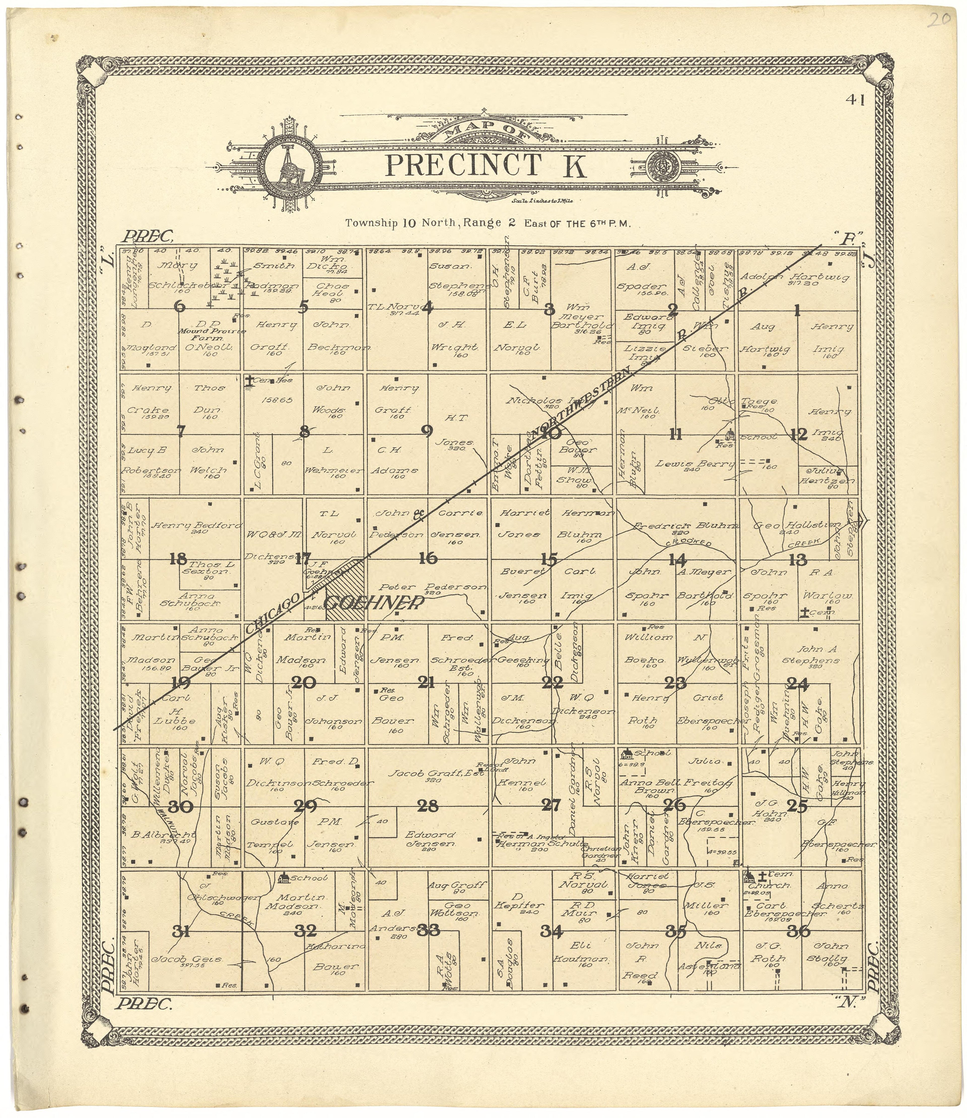 Map of Precinct K from Standard Atlas of Seward County, Nebraska : Including a Plat Book of the Villages, Cities and Townships of the County, Map of the State, United States and World, Patrons Directory, Reference Business … 1908 by Relic Map Company
