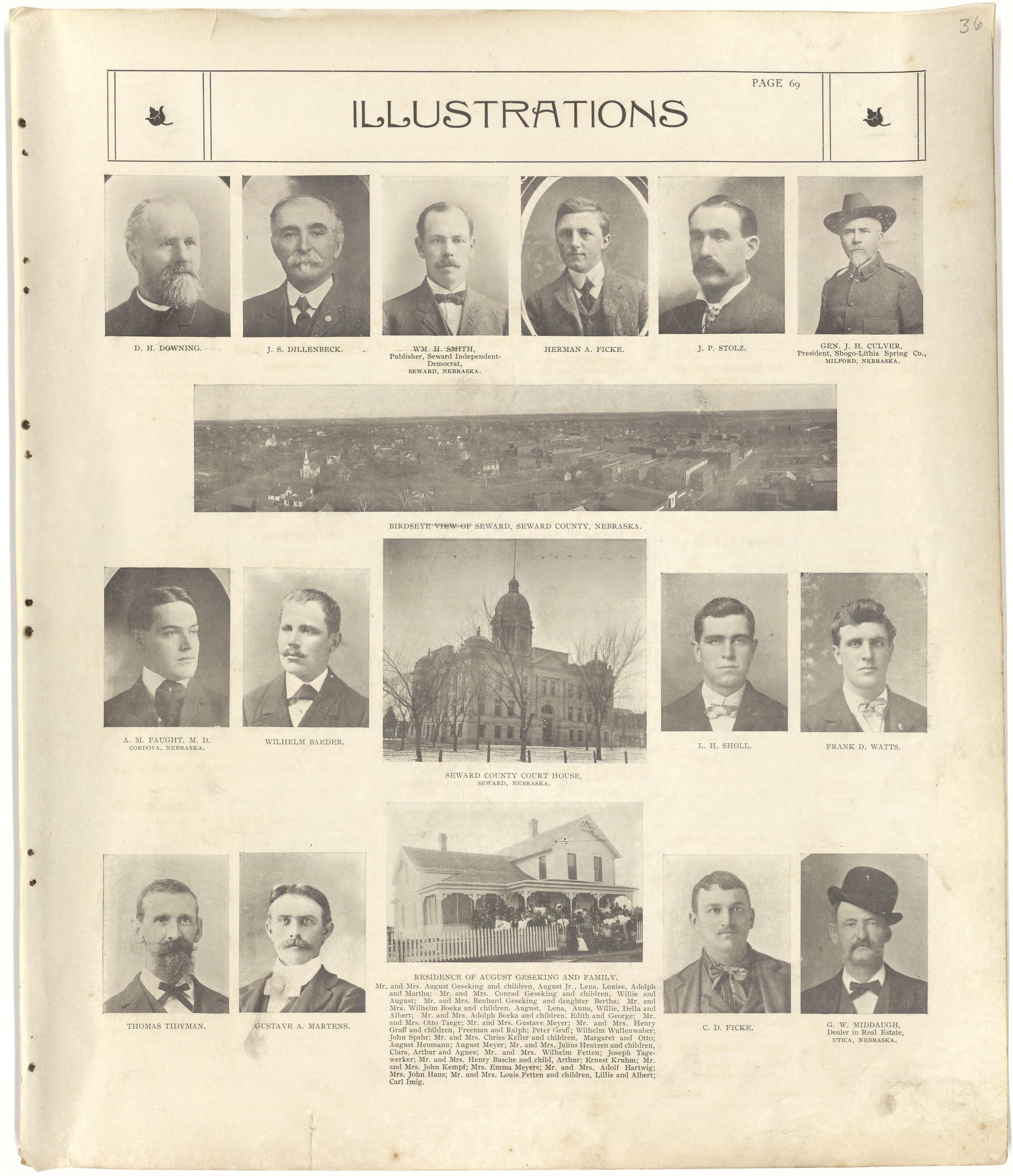 Illustrations from Standard Atlas of Seward County, Nebraska : Including a Plat Book of the Villages, Cities and Townships of the County, Map of the State, United States and World, Patrons Directory, Reference Business … 1908 by Relic Map Company