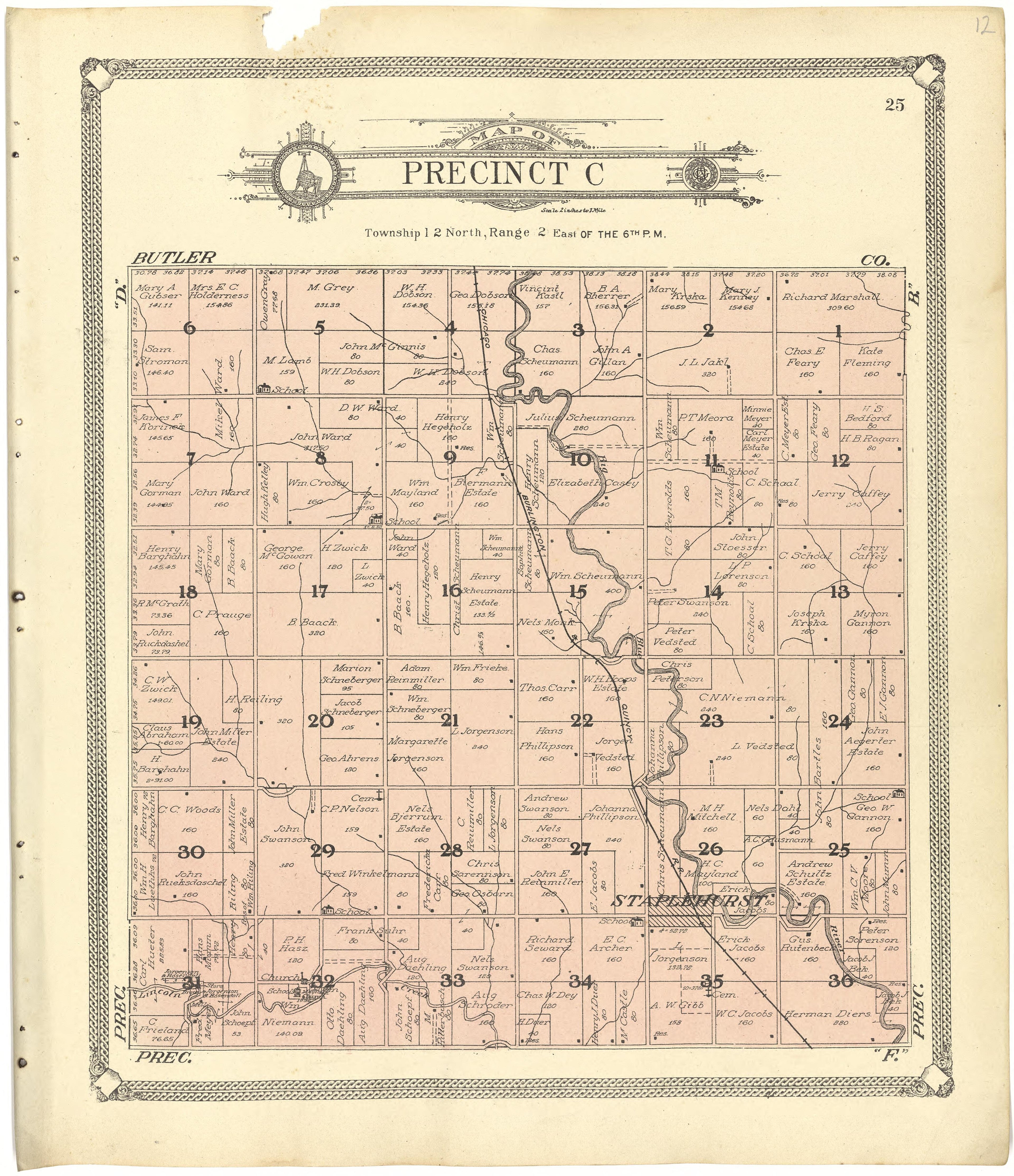 Map of Precinct C from Standard Atlas of Seward County, Nebraska : Including a Plat Book of the Villages, Cities and Townships of the County, Map of the State, United States and World, Patrons Directory, Reference Business … 1908 by Relic Map Company